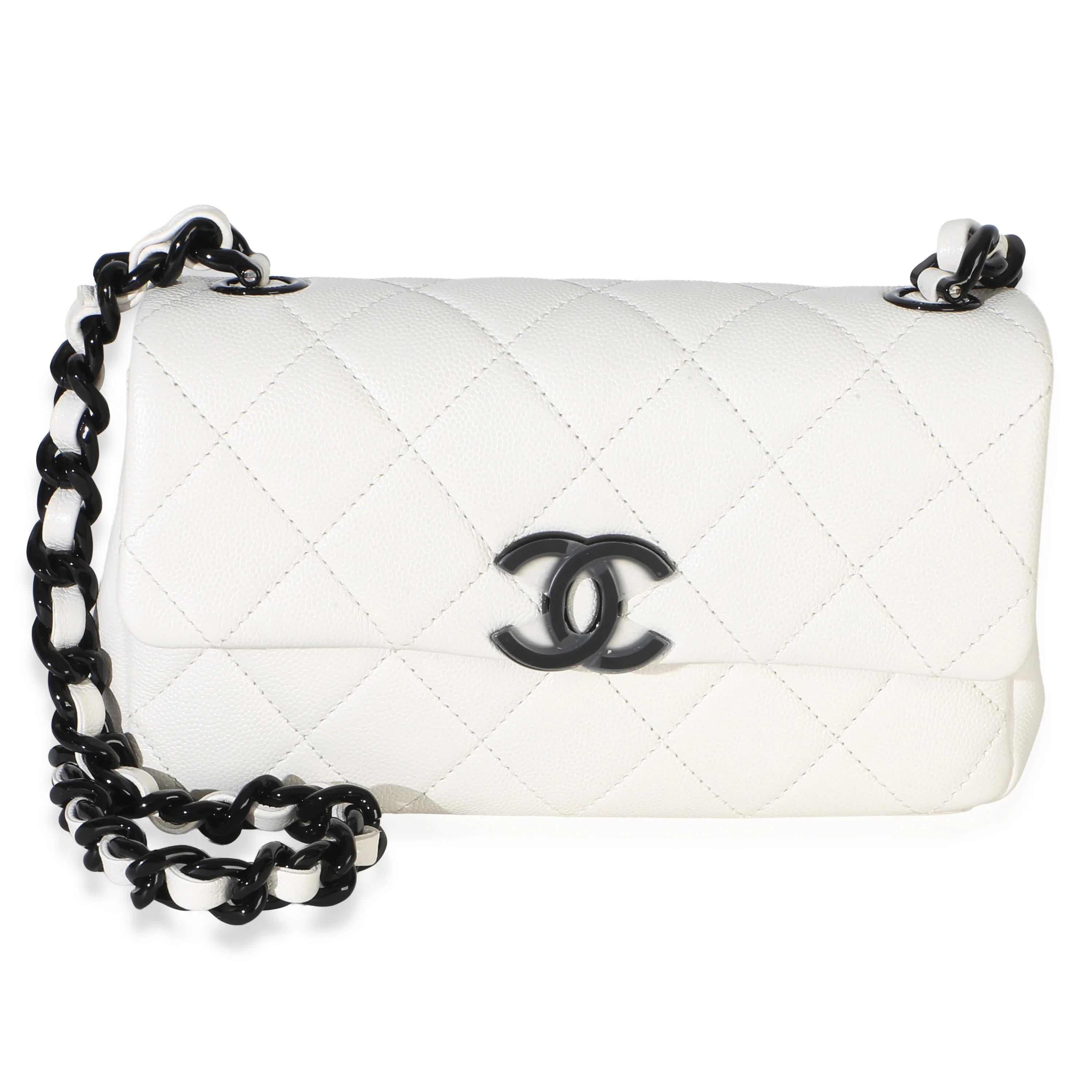 White Black Quilted Caviar Mini My Everything Flap