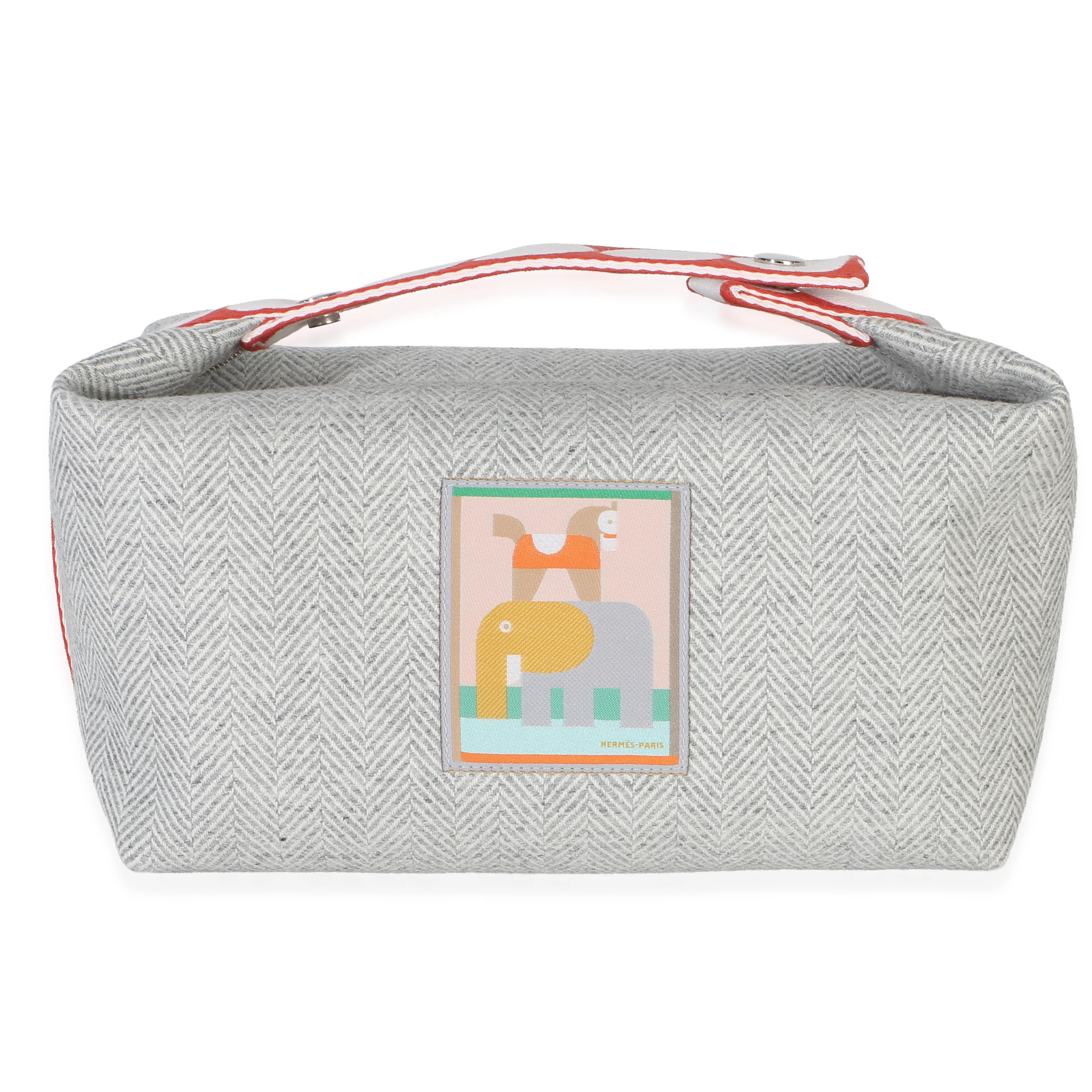 Granit Herringbone Wool Animaux Blocks Canvas Large Bride-A-Brac Pouch
