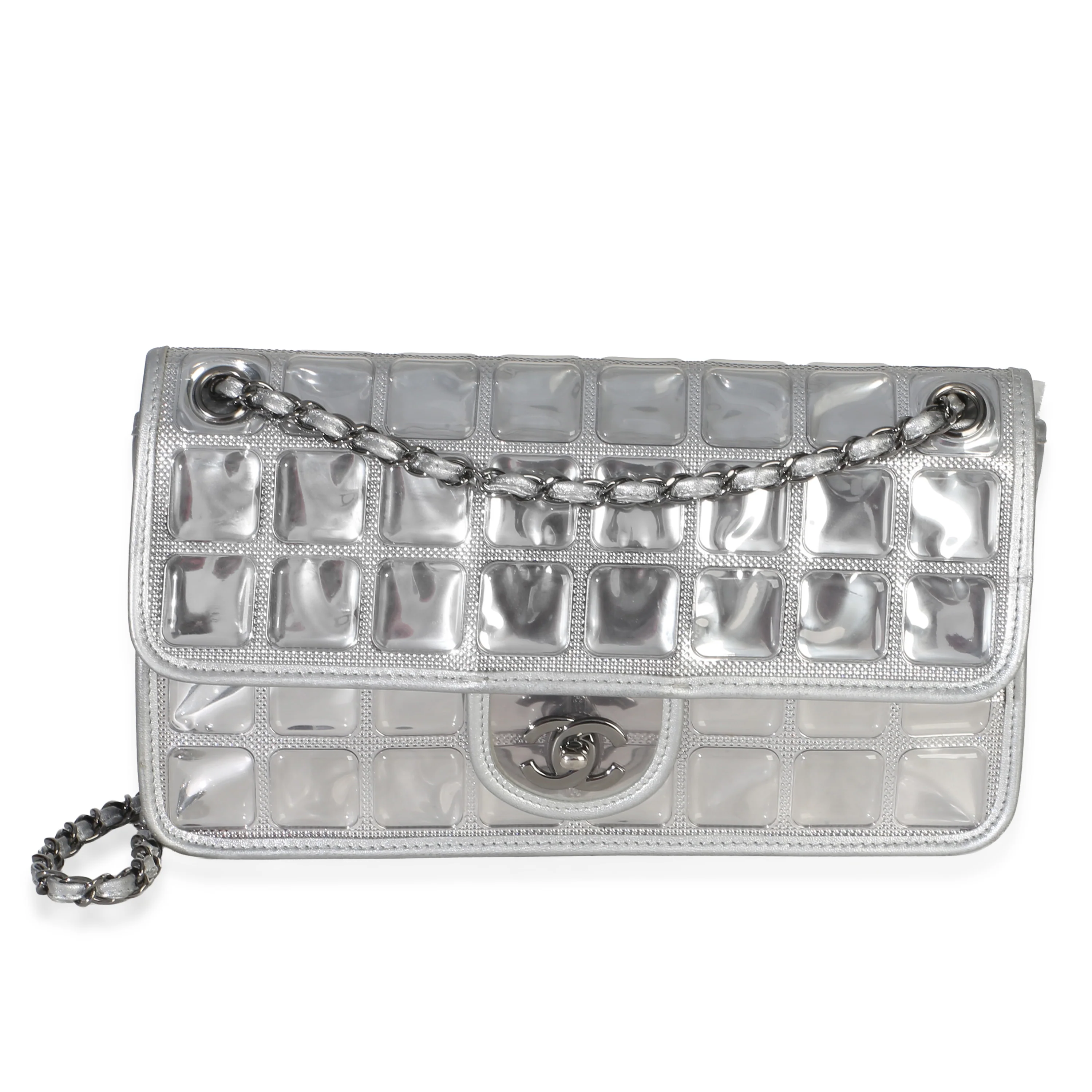 Silver PVC Calfskin Ice Cube Flap Bag