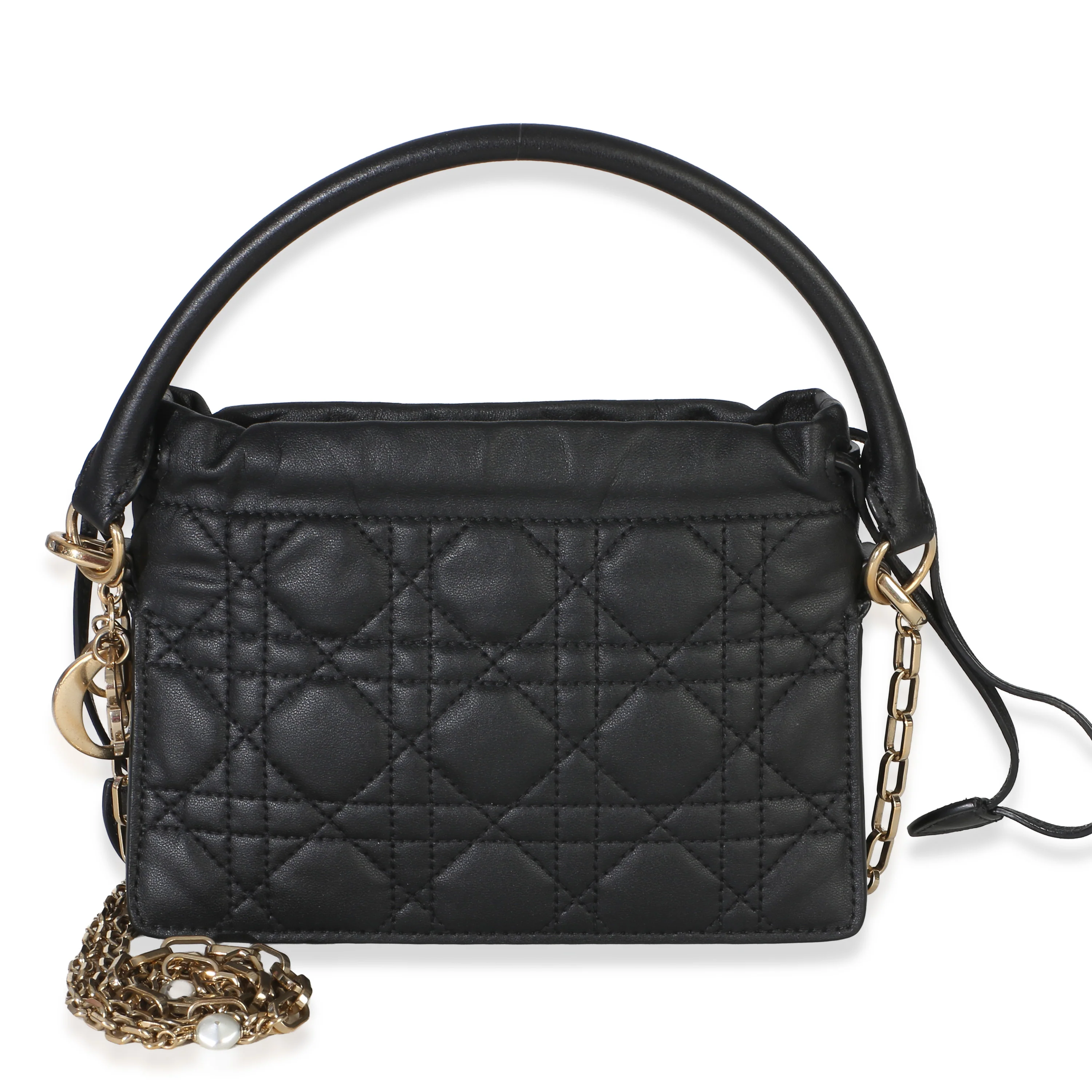 Black Lambskin Cannage Lady Dior Milly Mini Drawstring Bag