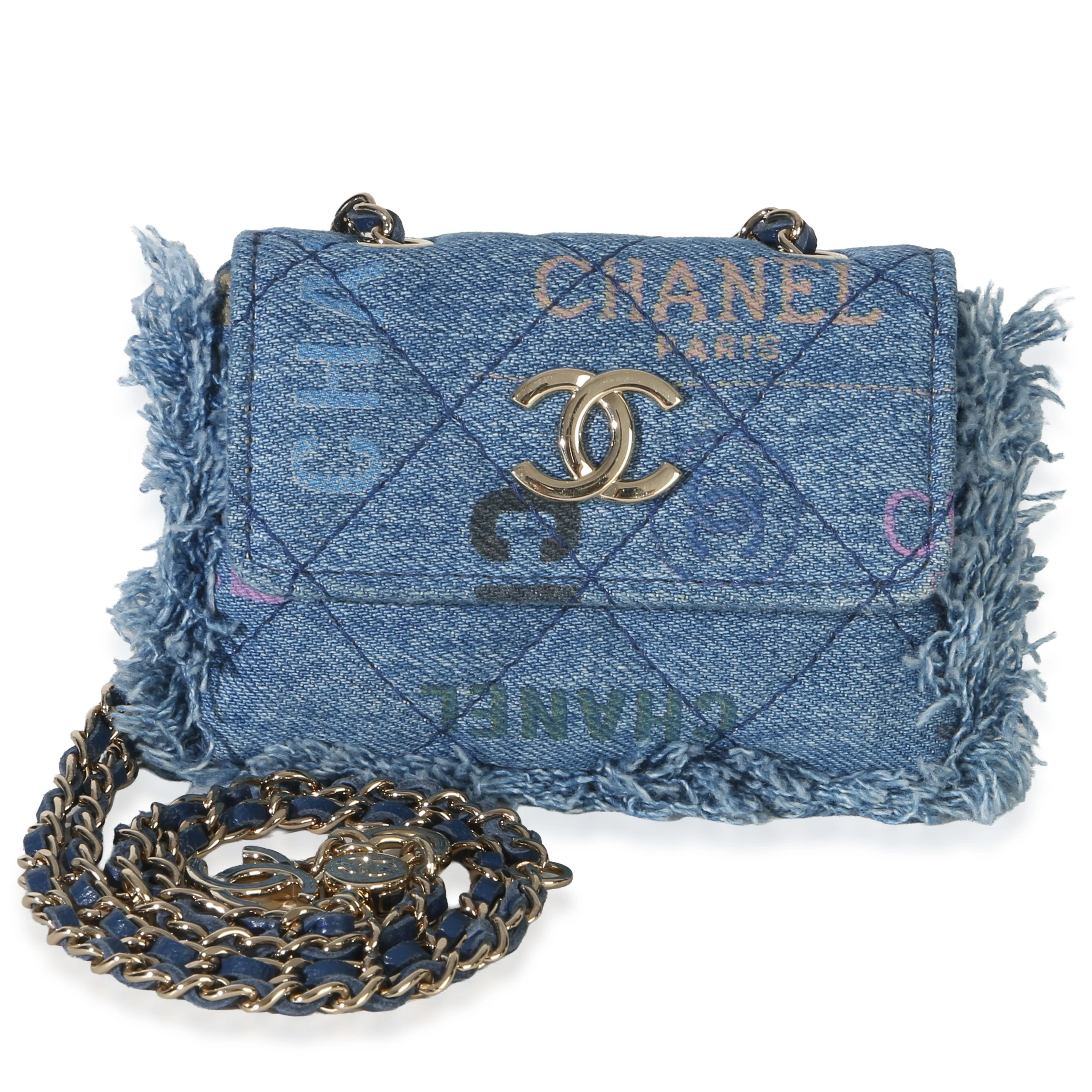 Blue Quilted Denim Denim Mood Clutch With Chain