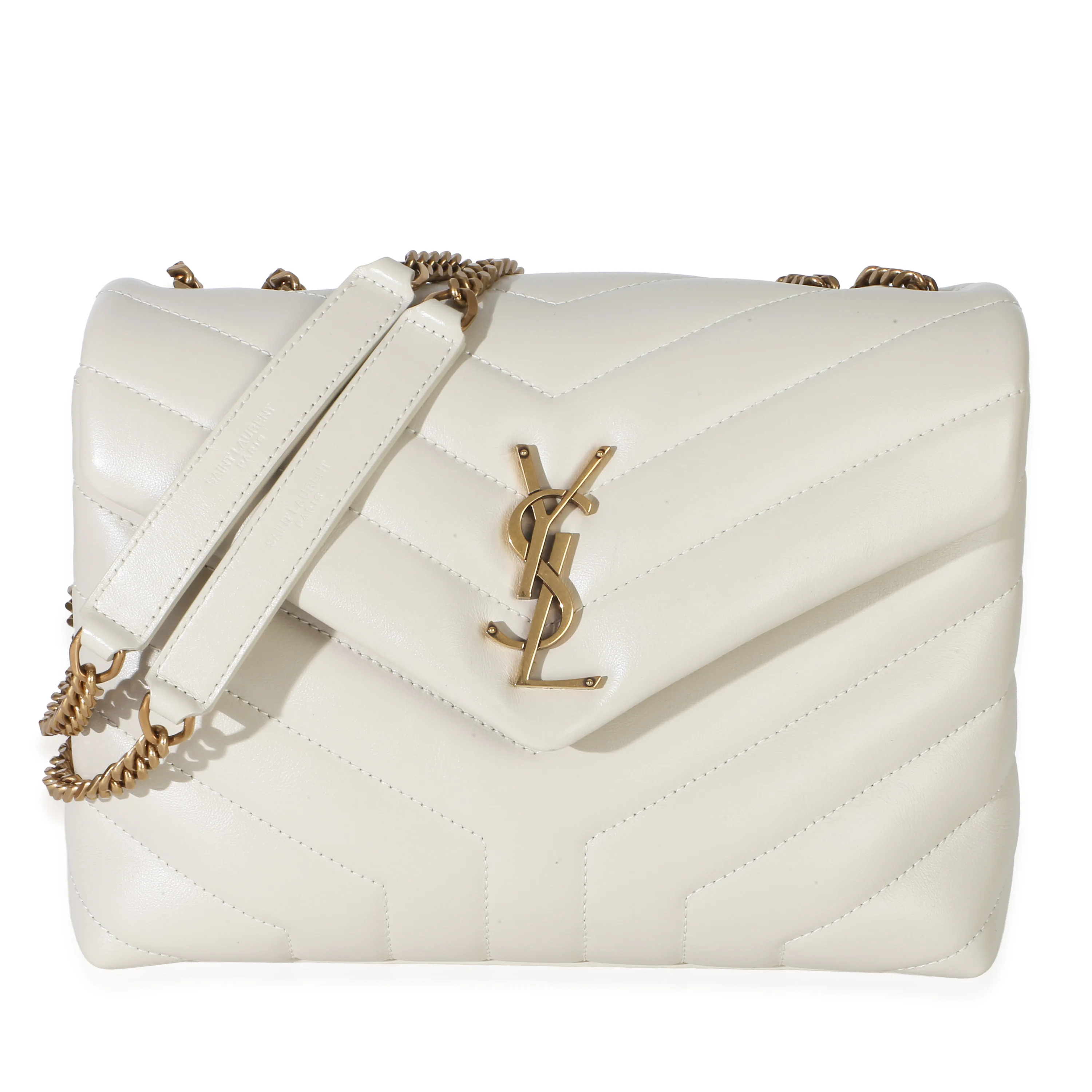 Cream Calfskin Y Quilted Monogram Small Loulou Chain Satchel