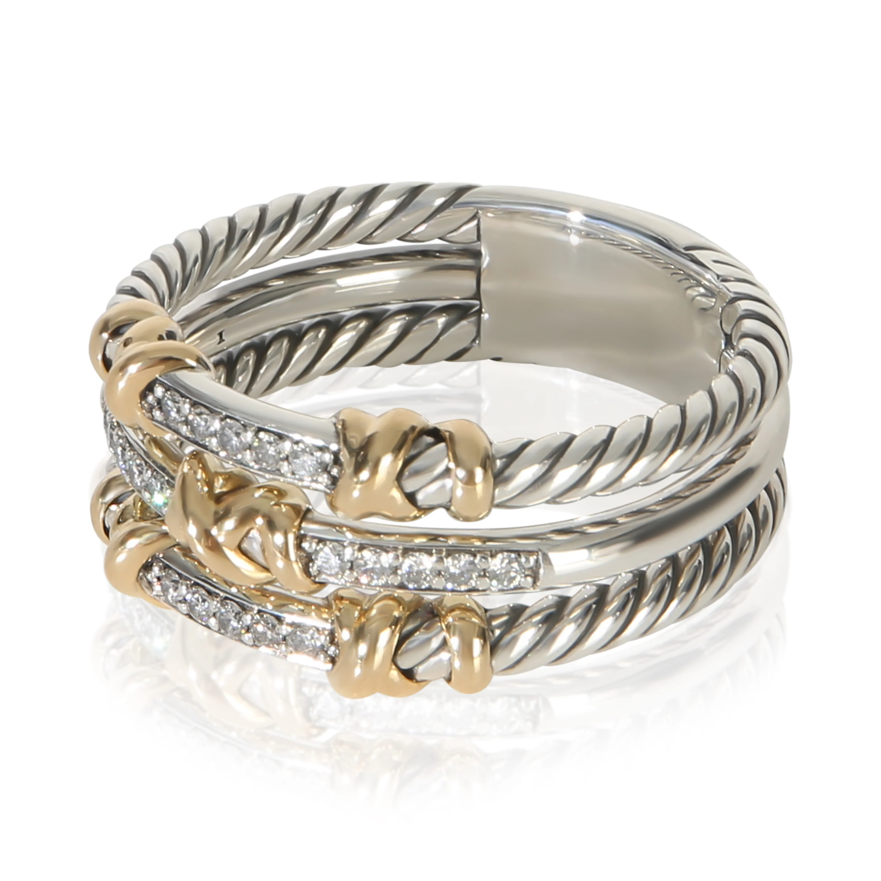 Yellow Gold & Sterling Silver Diamond Petite Helena 3 Row Ring - Image 2