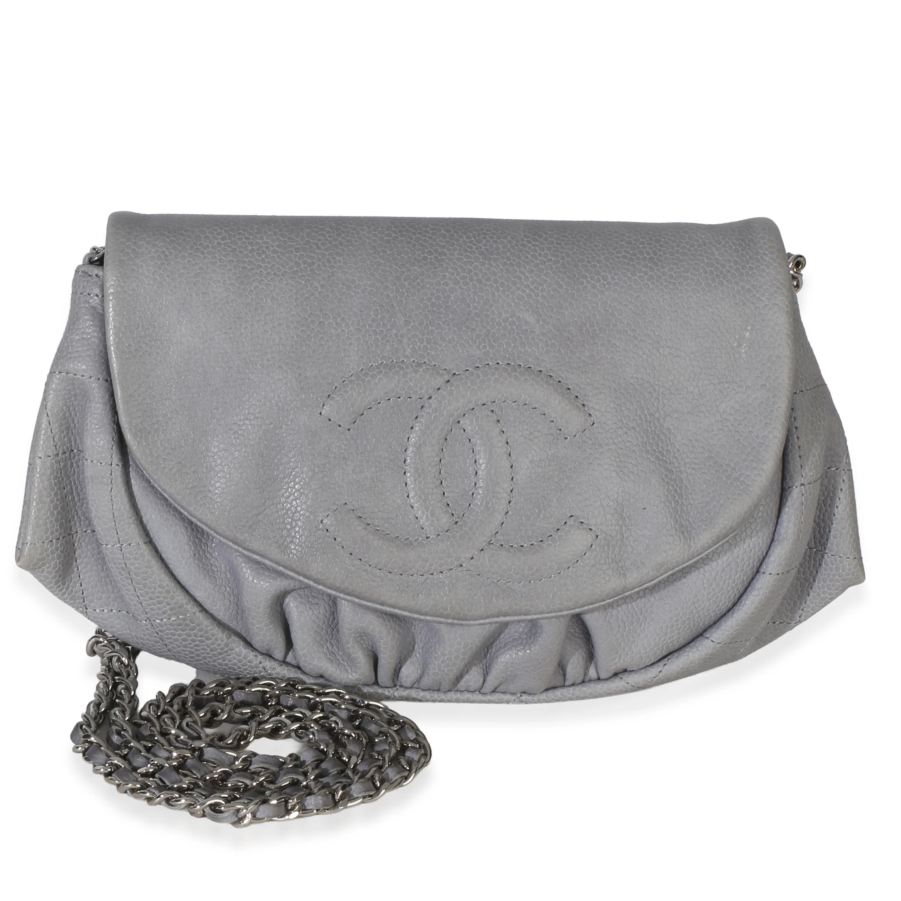 Grey Lambskin Half Moon Wallet On Chain