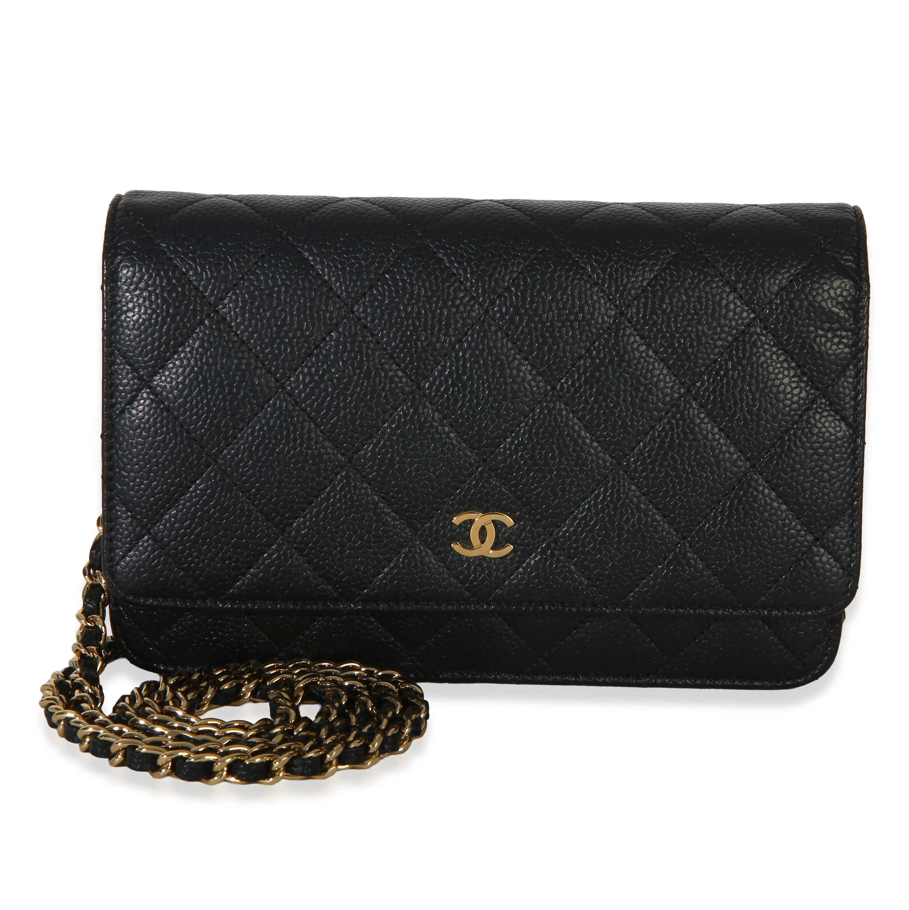 Black Quilted Caviar Classic Wallet On Chain