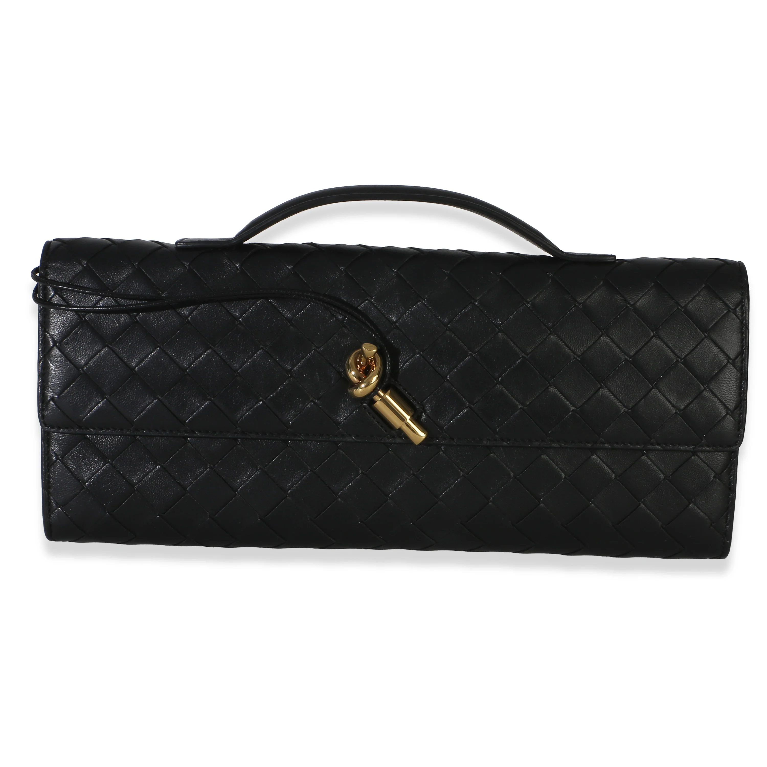 Black Nappa Intrecciato Long Andiamo Top Handle Clutch