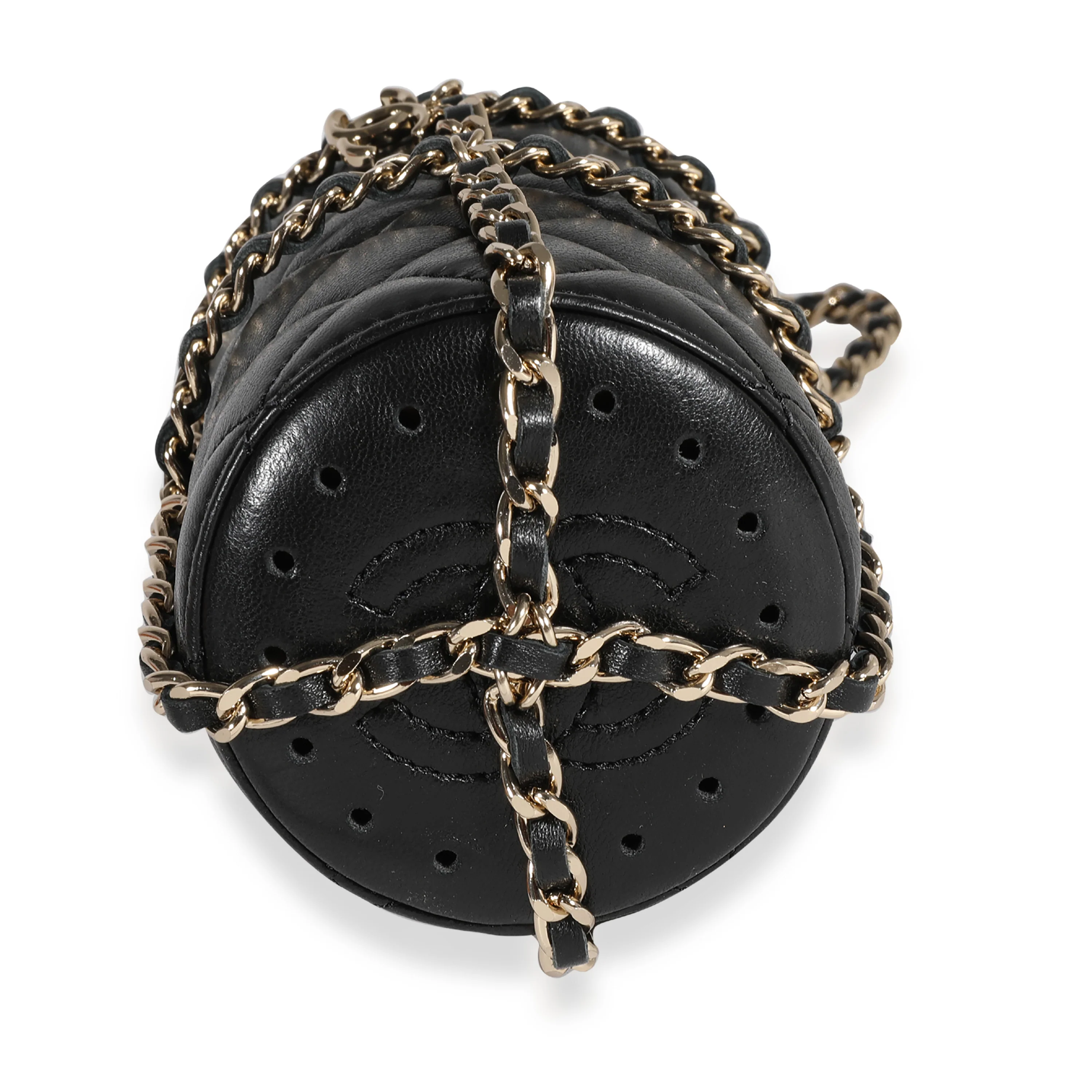 Gold Metal Water Bottle & Black Quilted Lambskin Holder - Image 4