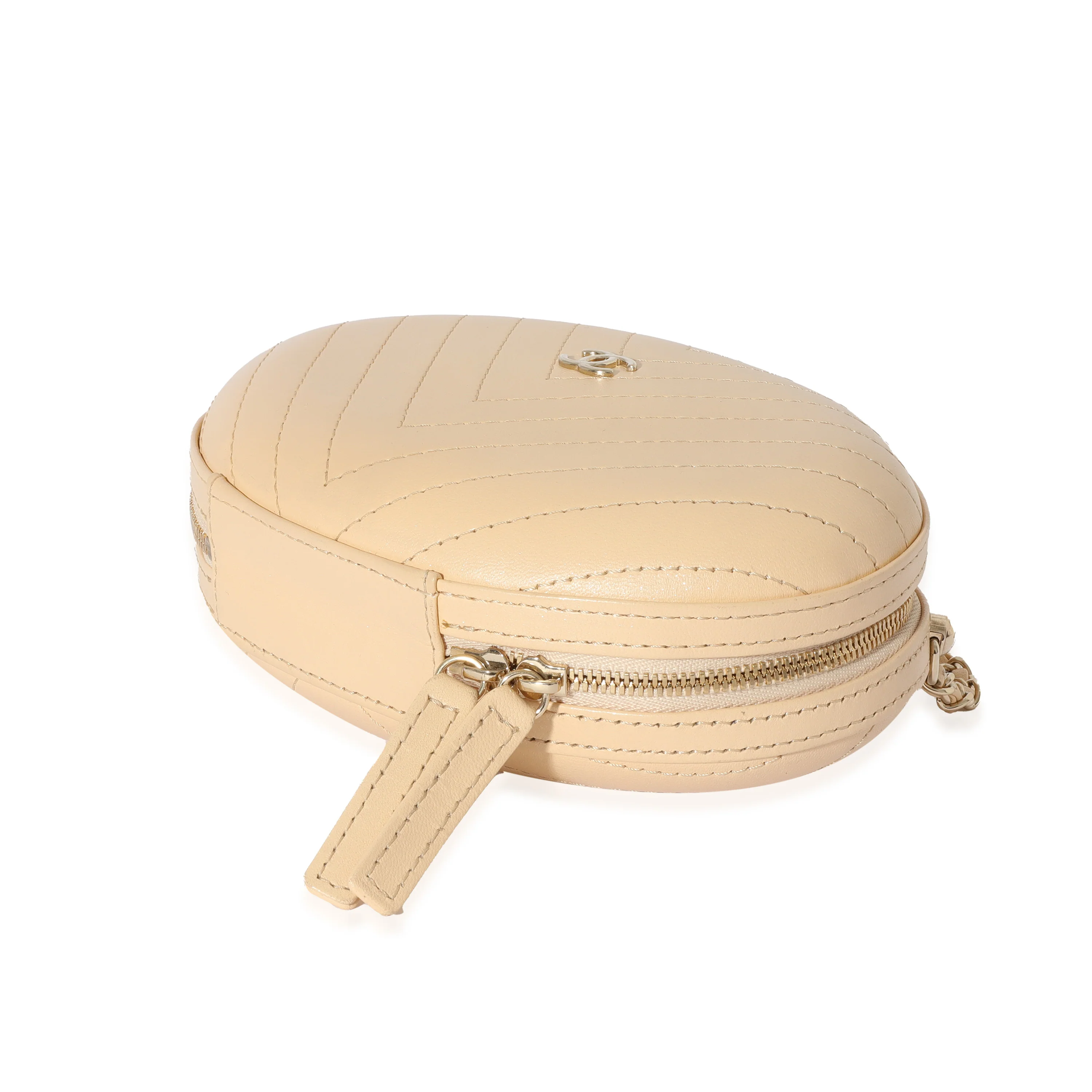 Beige Chevron Leather City Evening Box Bag - Image 6
