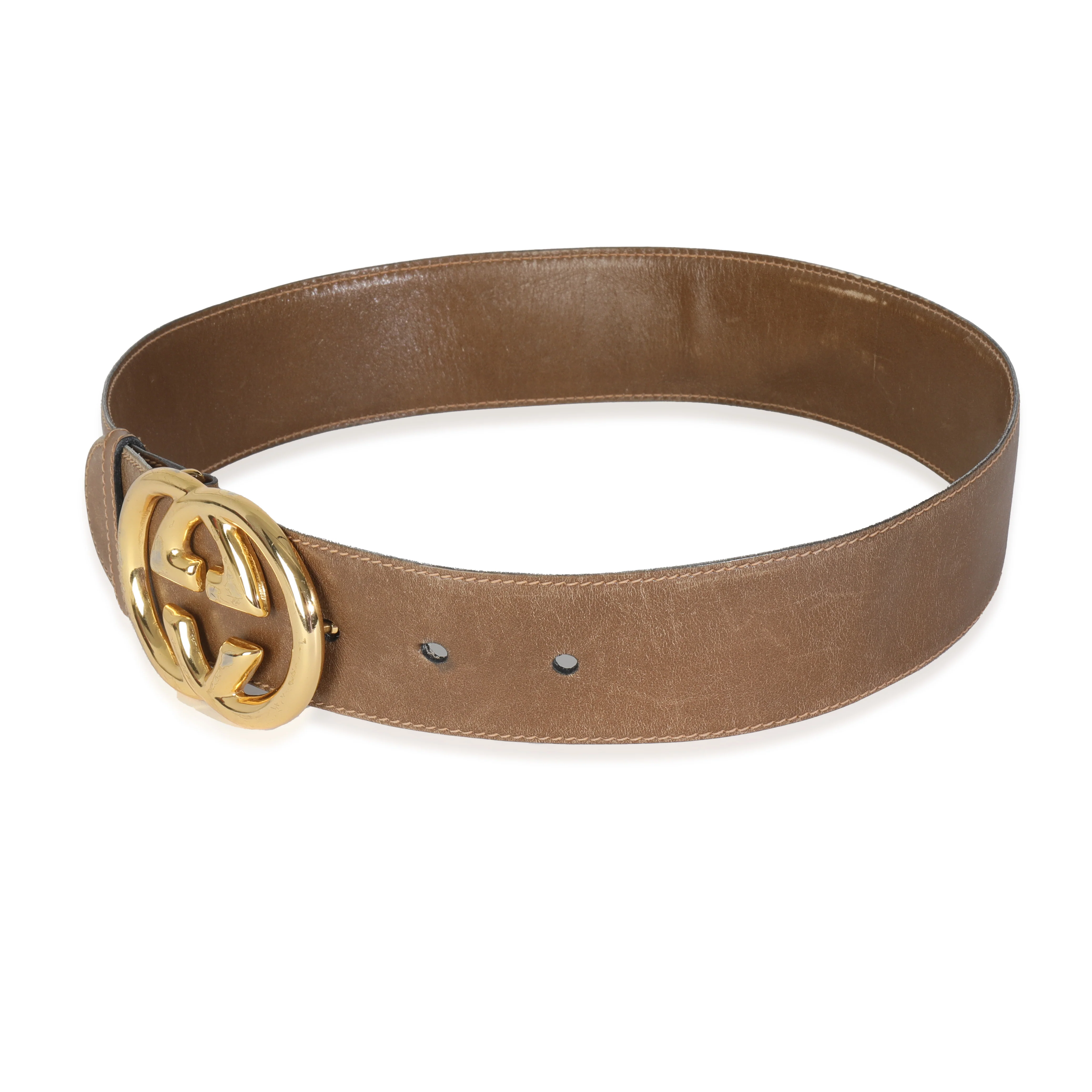 Vintage Brown Smooth Leather Interlocking G Belt 70/28 - Image 2