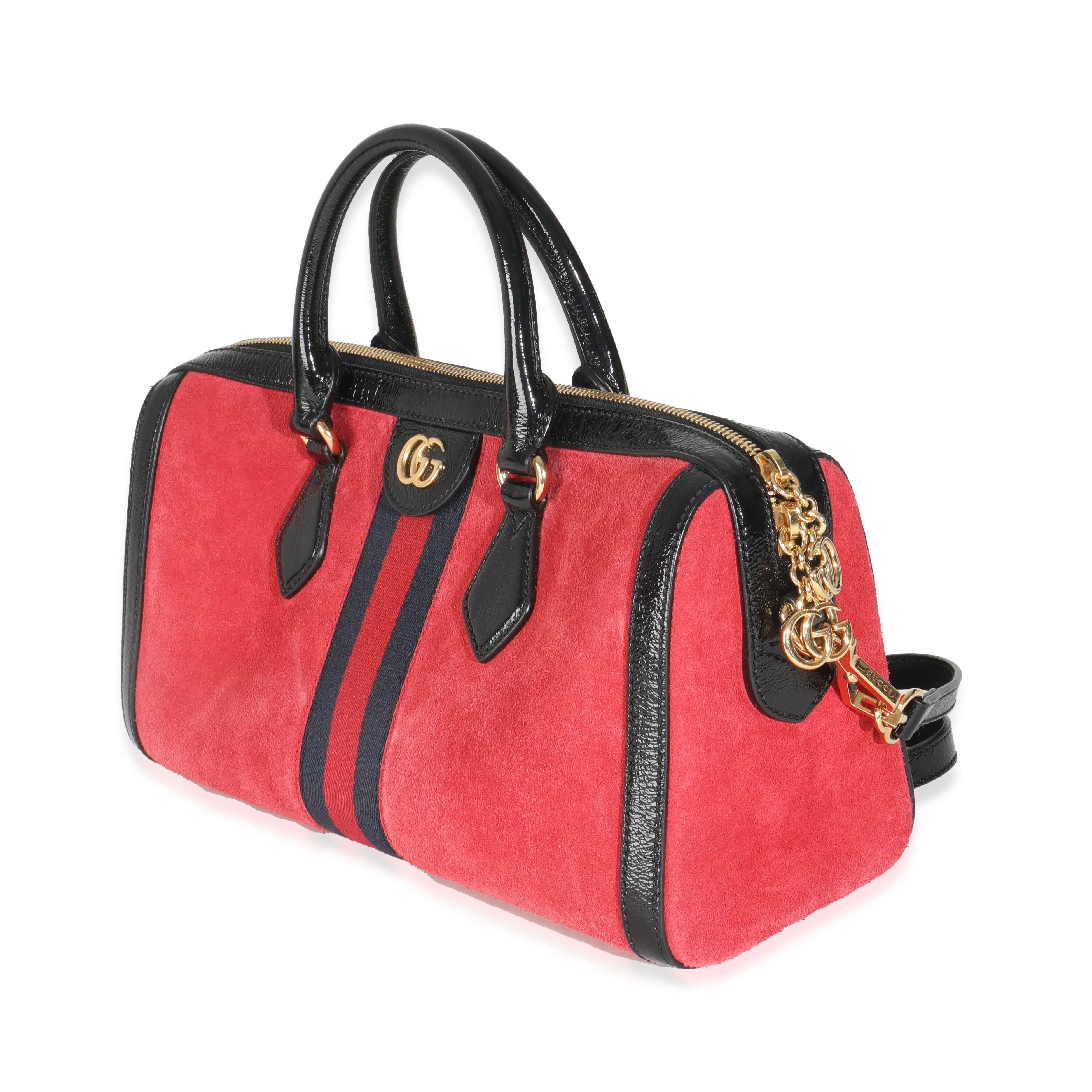 Red Suede Medium Ophidia Boston Bag - Image 2