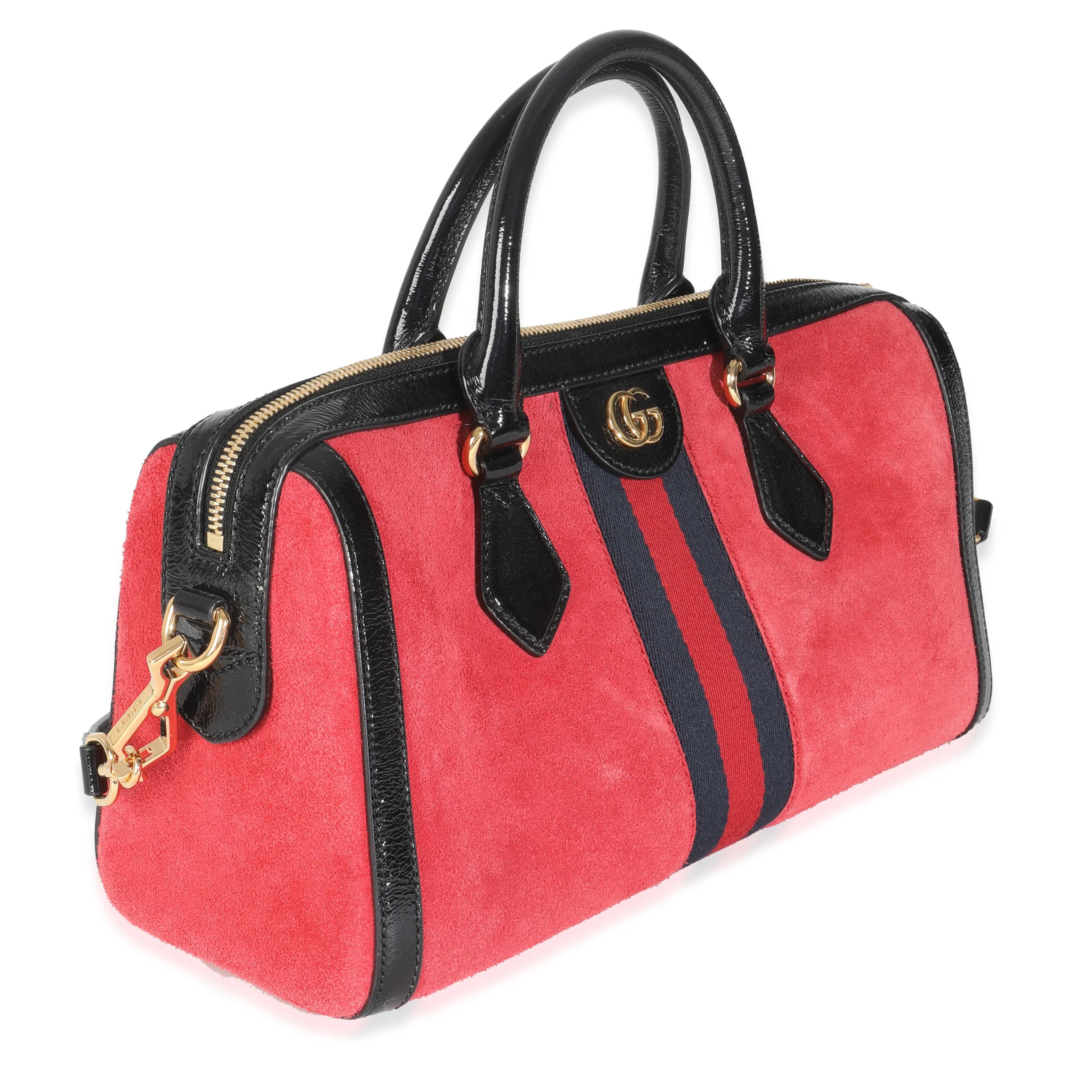 Red Suede Medium Ophidia Boston Bag - Image 3