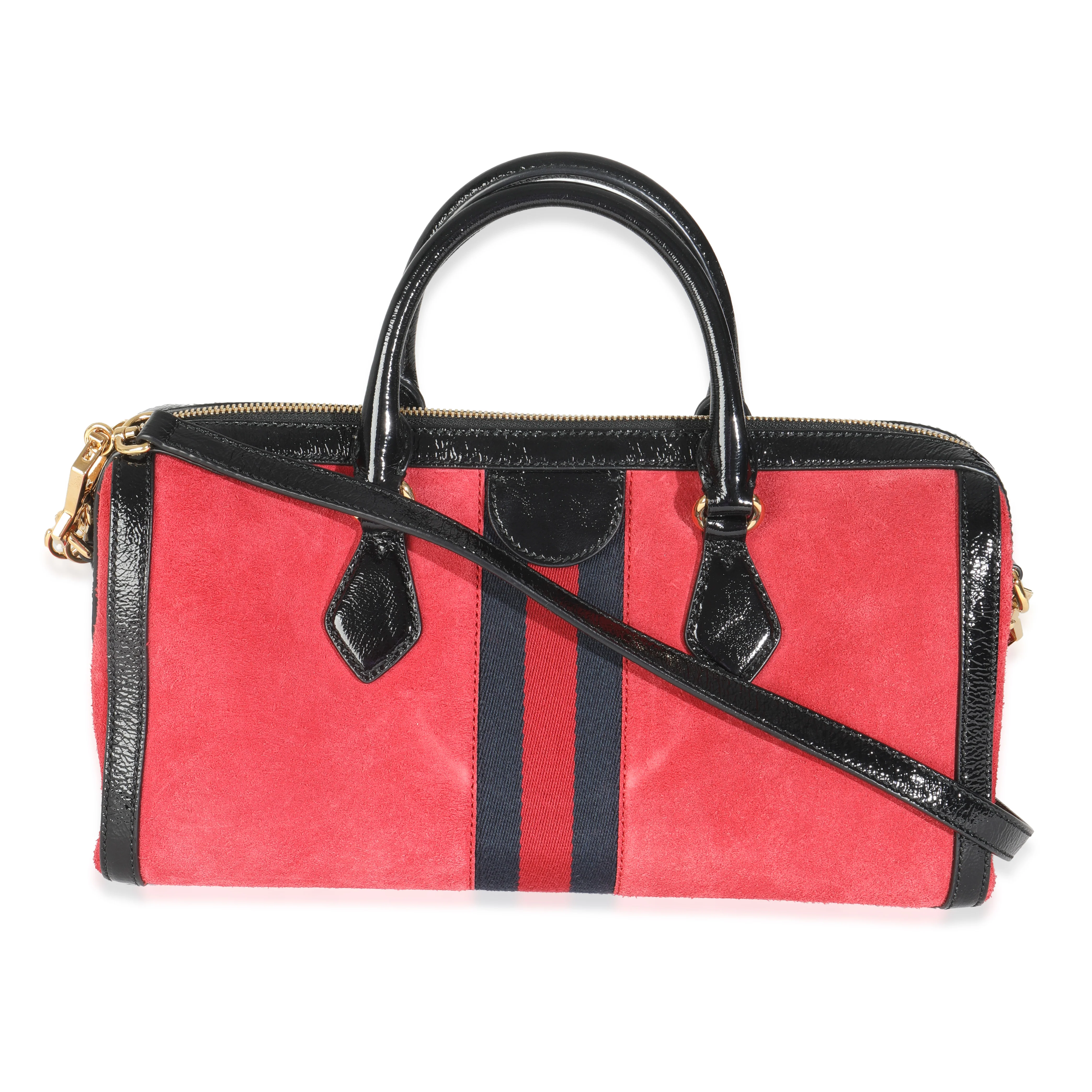Red Suede Medium Ophidia Boston Bag - Image 4