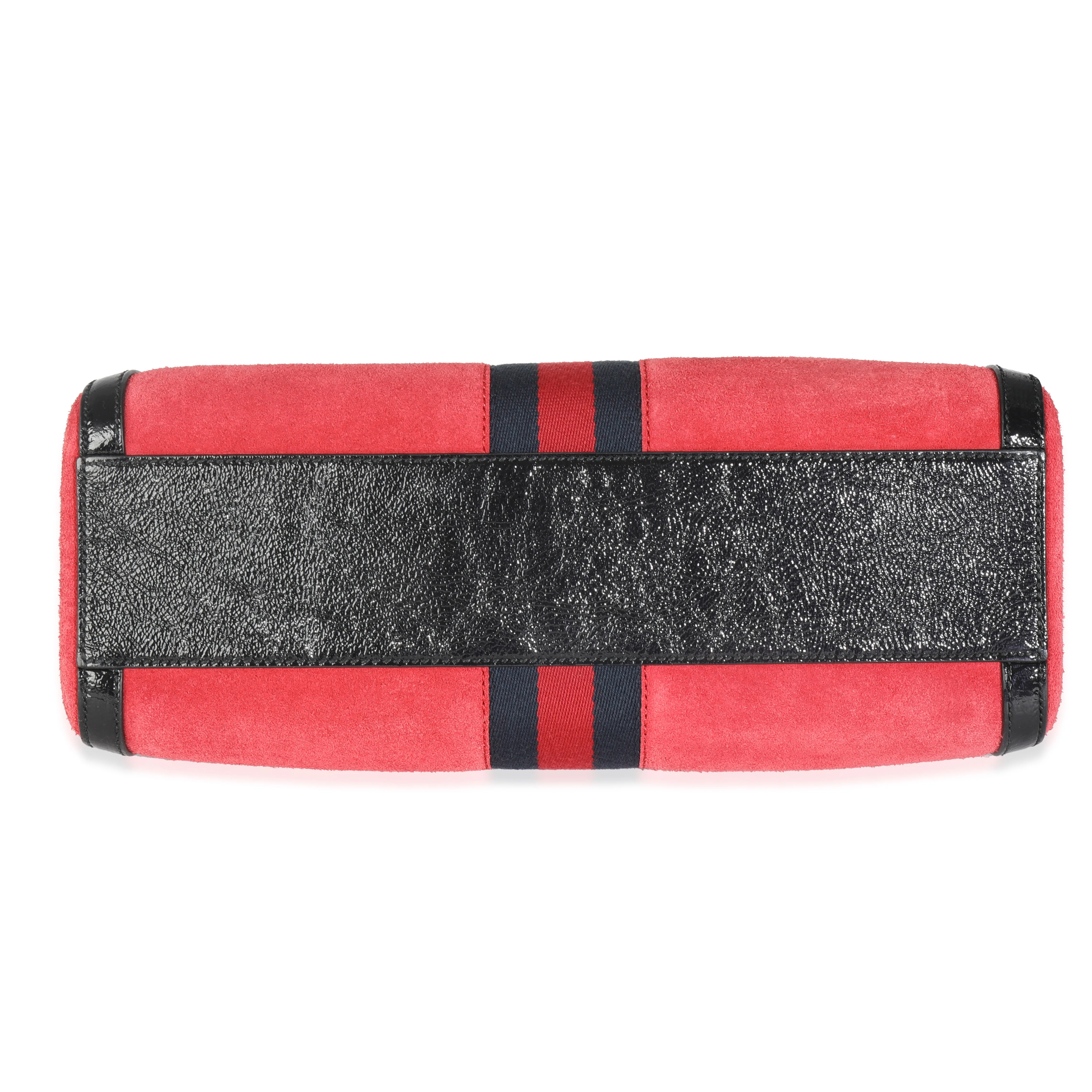 Red Suede Medium Ophidia Boston Bag - Image 5