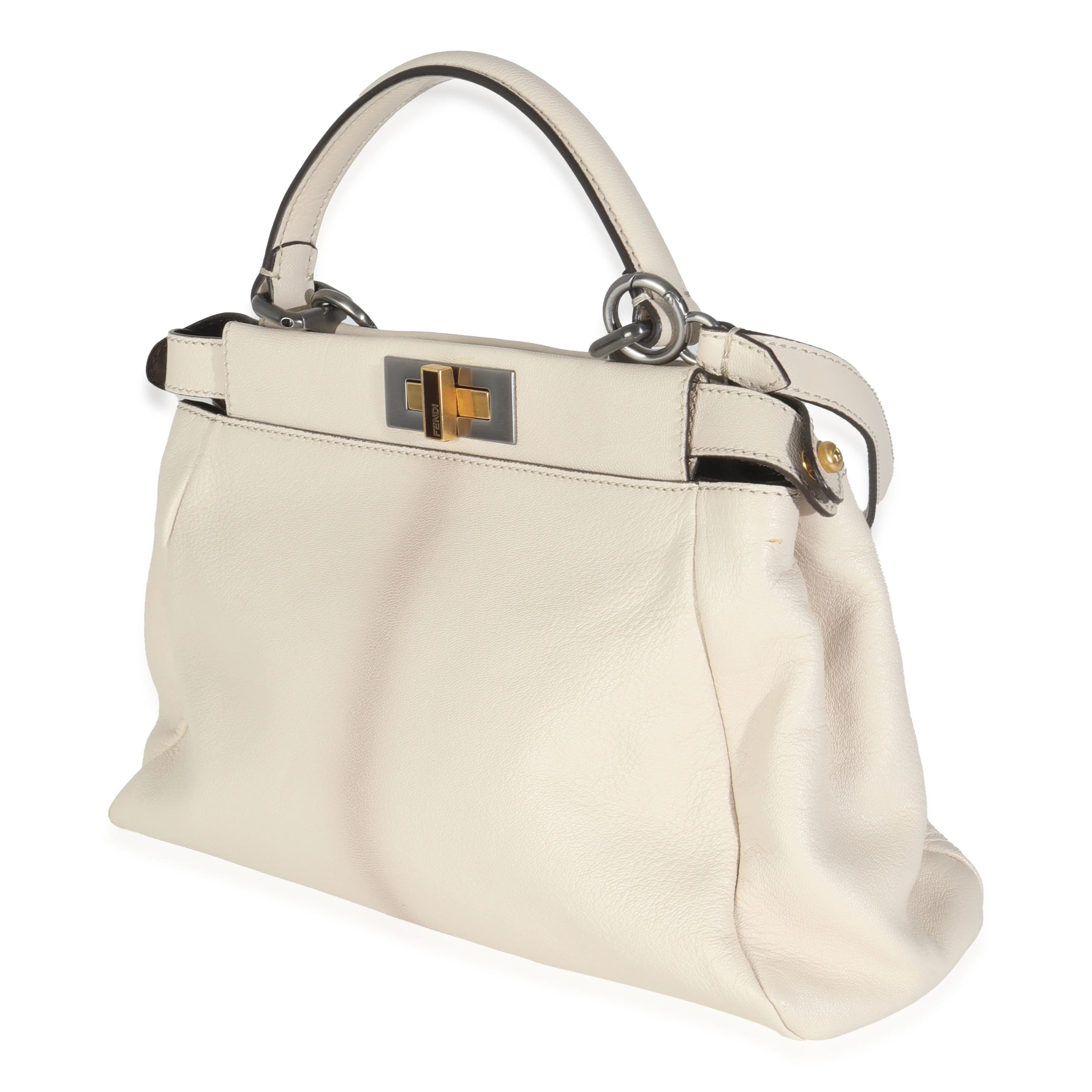 White Goatskin Beige Python Medium Peekaboo Iconic Satchel - Image 2