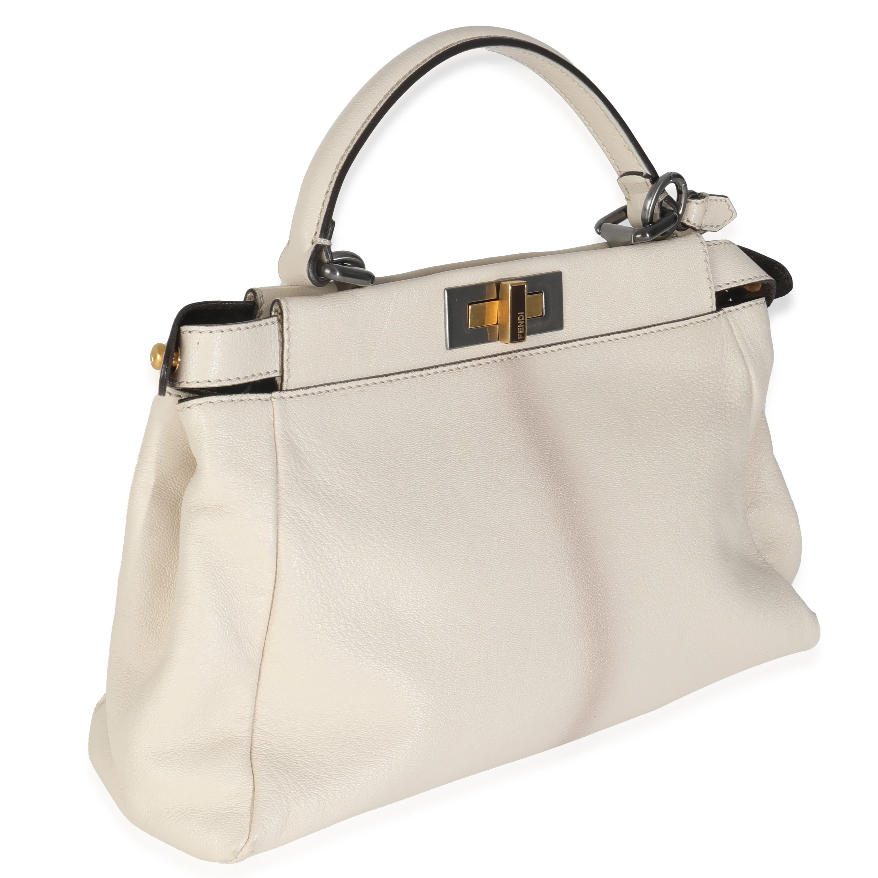 White Goatskin Beige Python Medium Peekaboo Iconic Satchel - Image 3