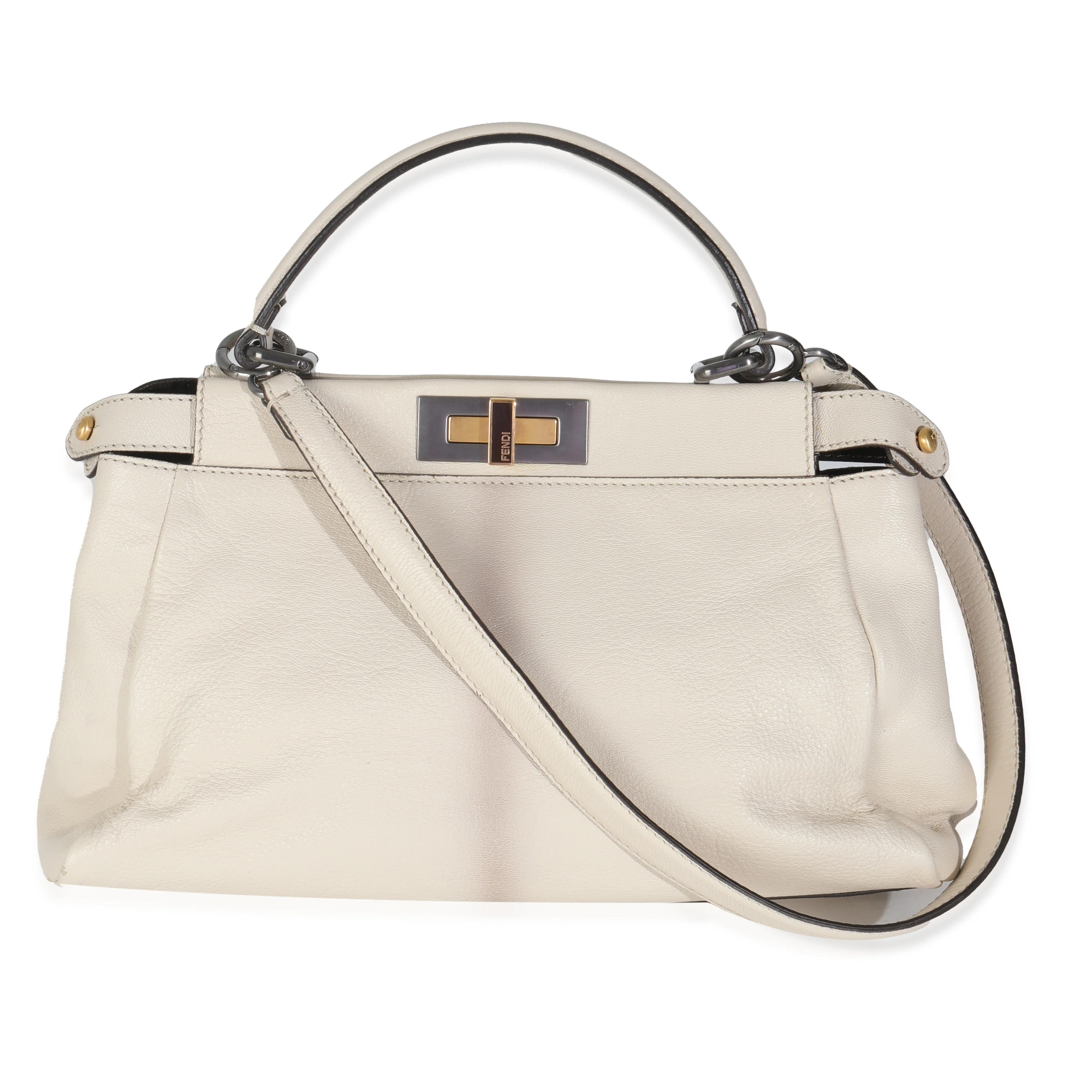 White Goatskin Beige Python Medium Peekaboo Iconic Satchel - Image 4
