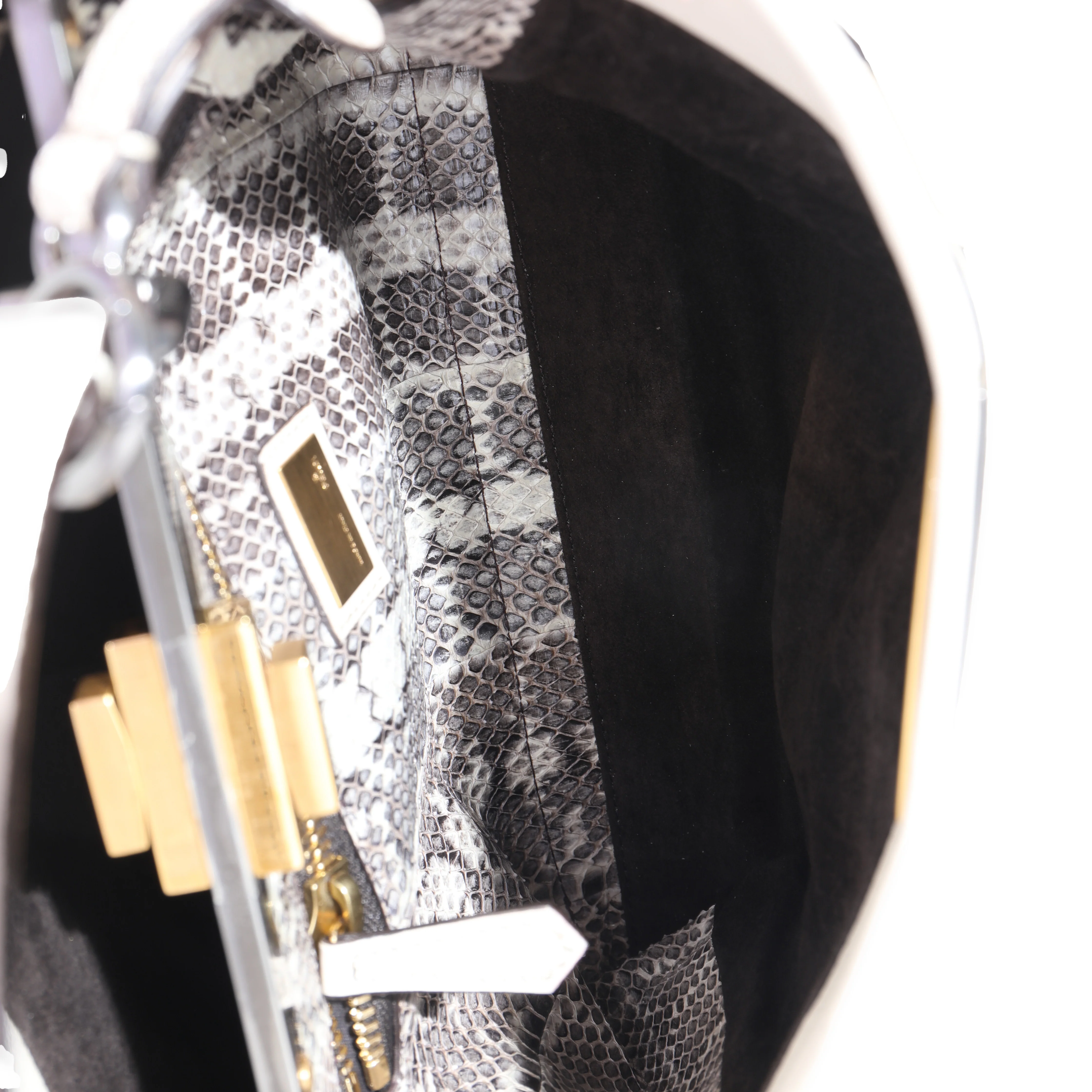 White Goatskin Beige Python Medium Peekaboo Iconic Satchel - Image 9