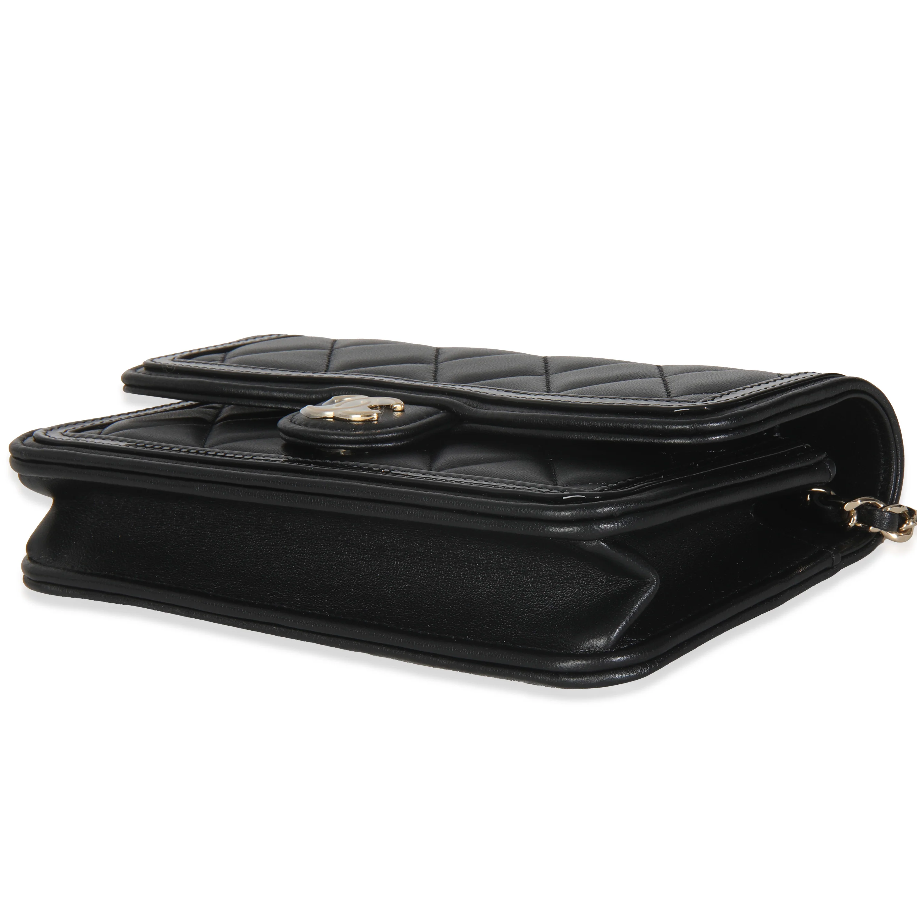 Black Quilted Calfskin Phone Holder On Chain - Image 7