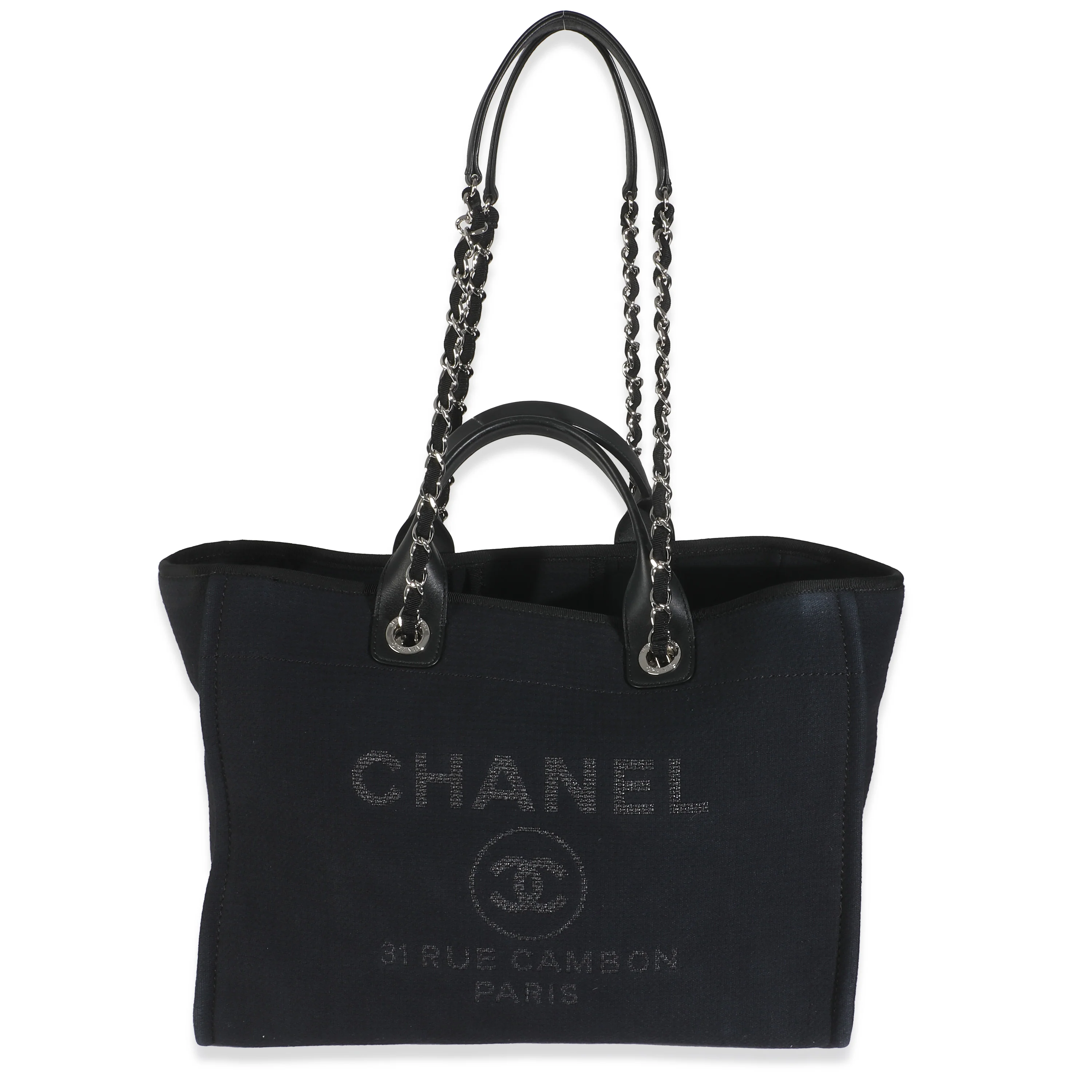 Black Mixed Fibers Large Deauville Tote - Image 5