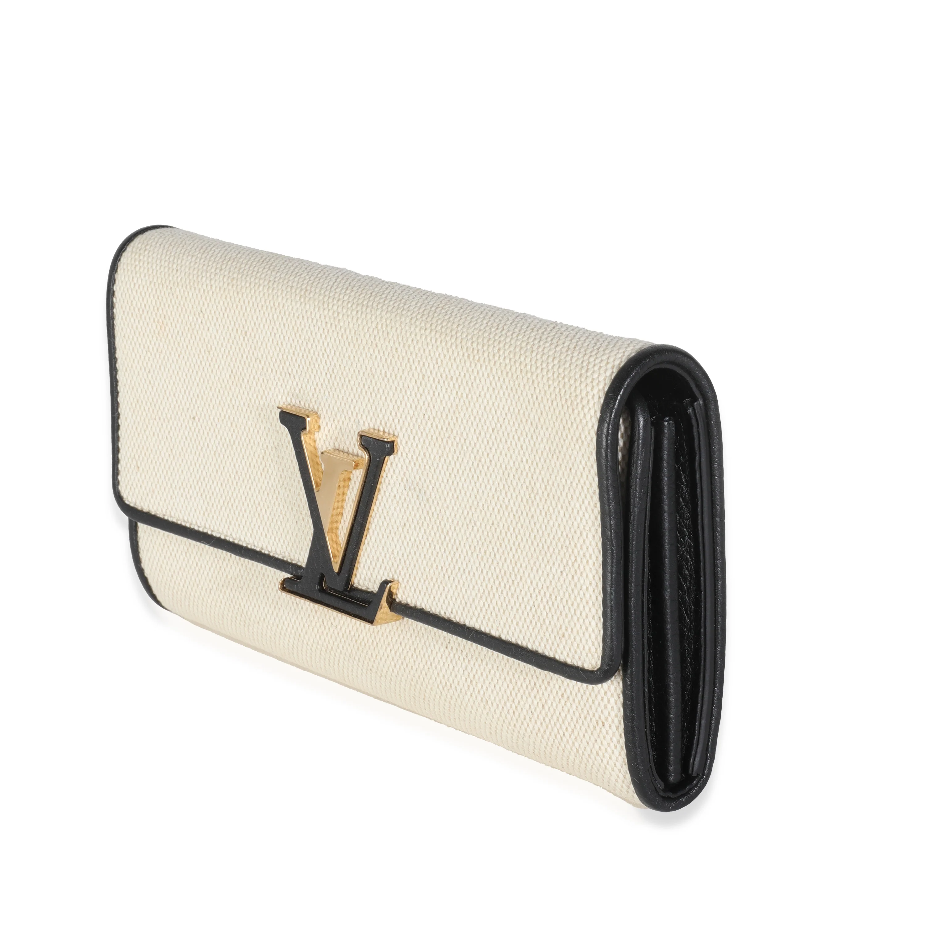 Black Taurillon Beige Canvas Capucines Wallet - Image 2