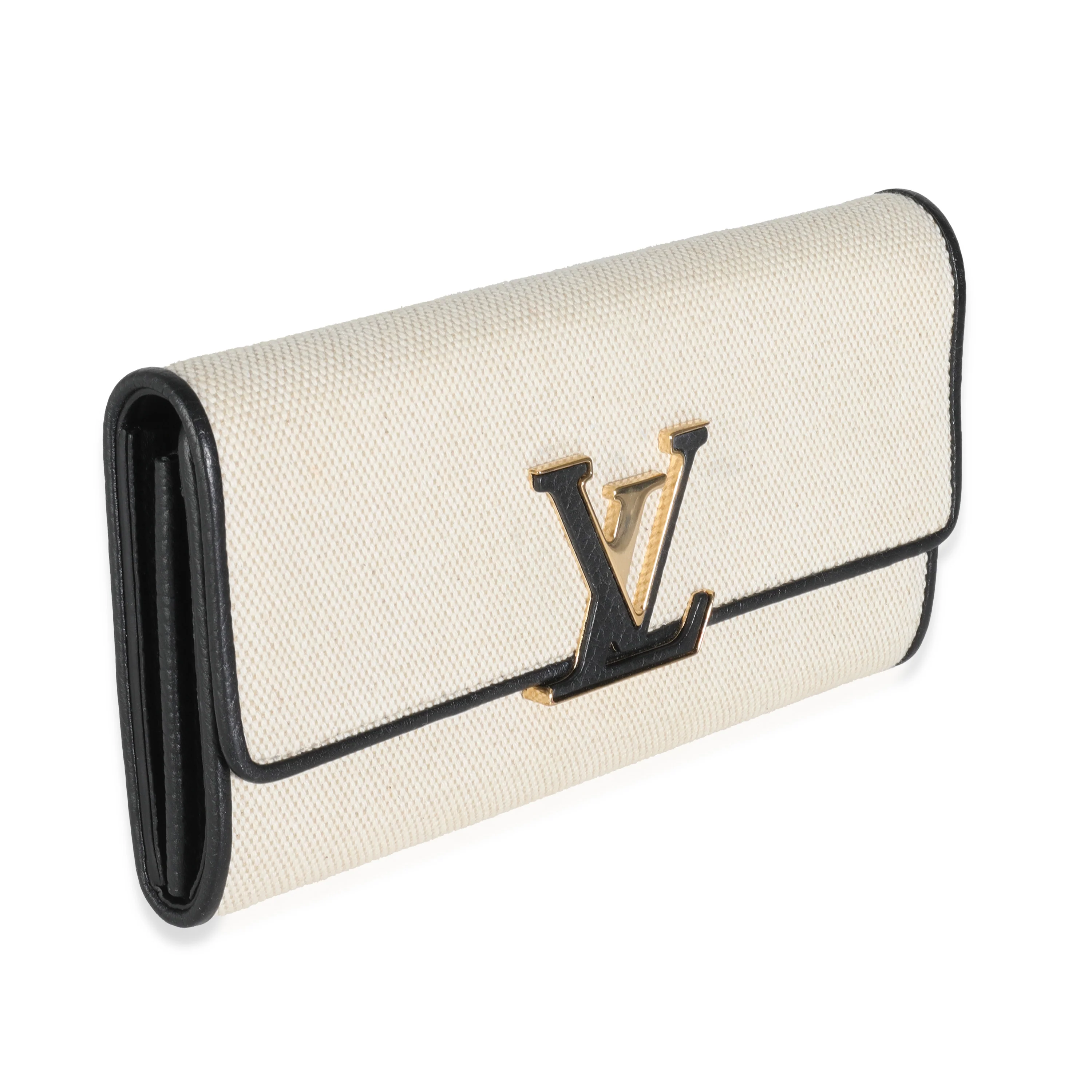 Black Taurillon Beige Canvas Capucines Wallet - Image 3