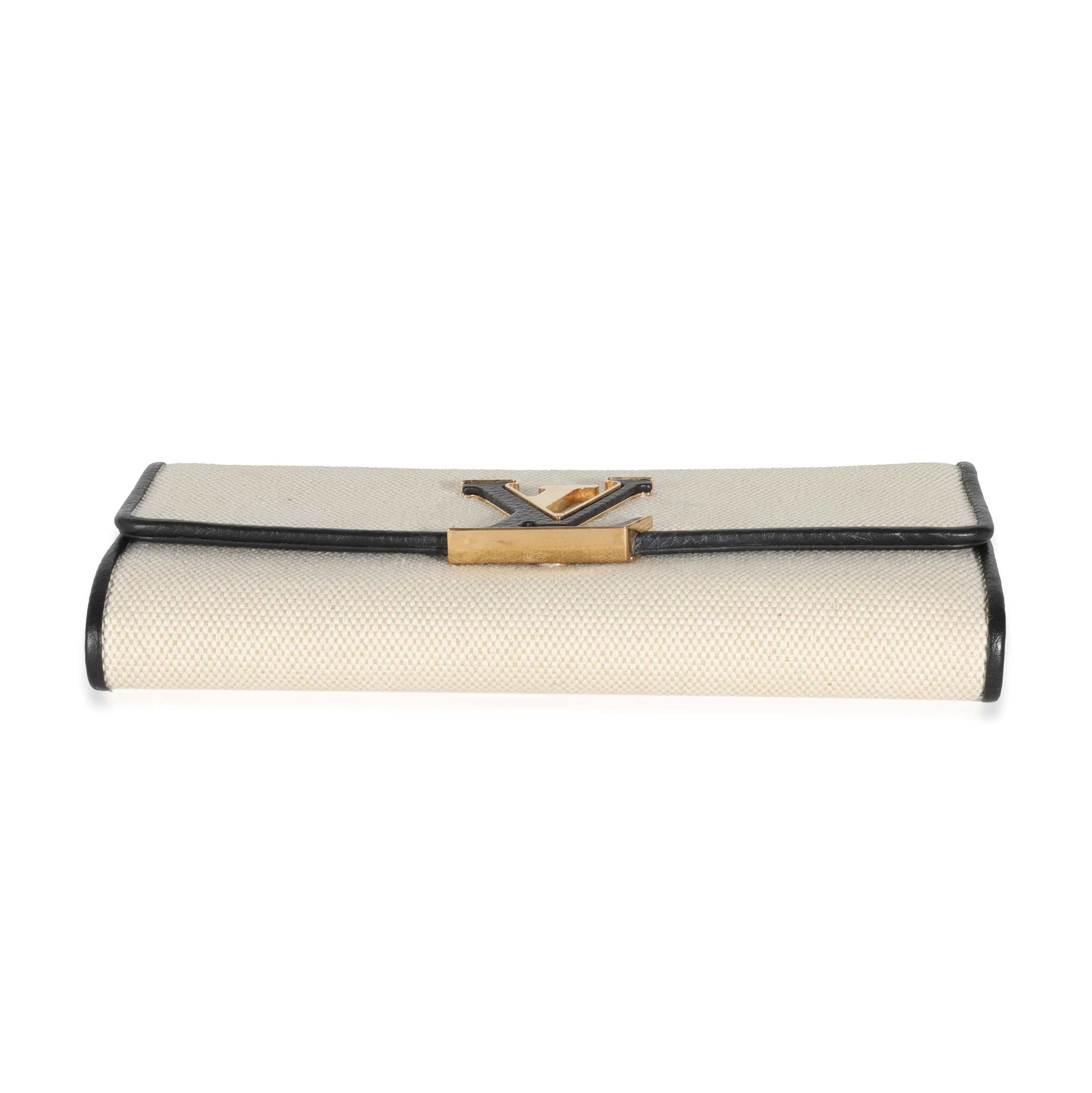 Black Taurillon Beige Canvas Capucines Wallet - Image 5