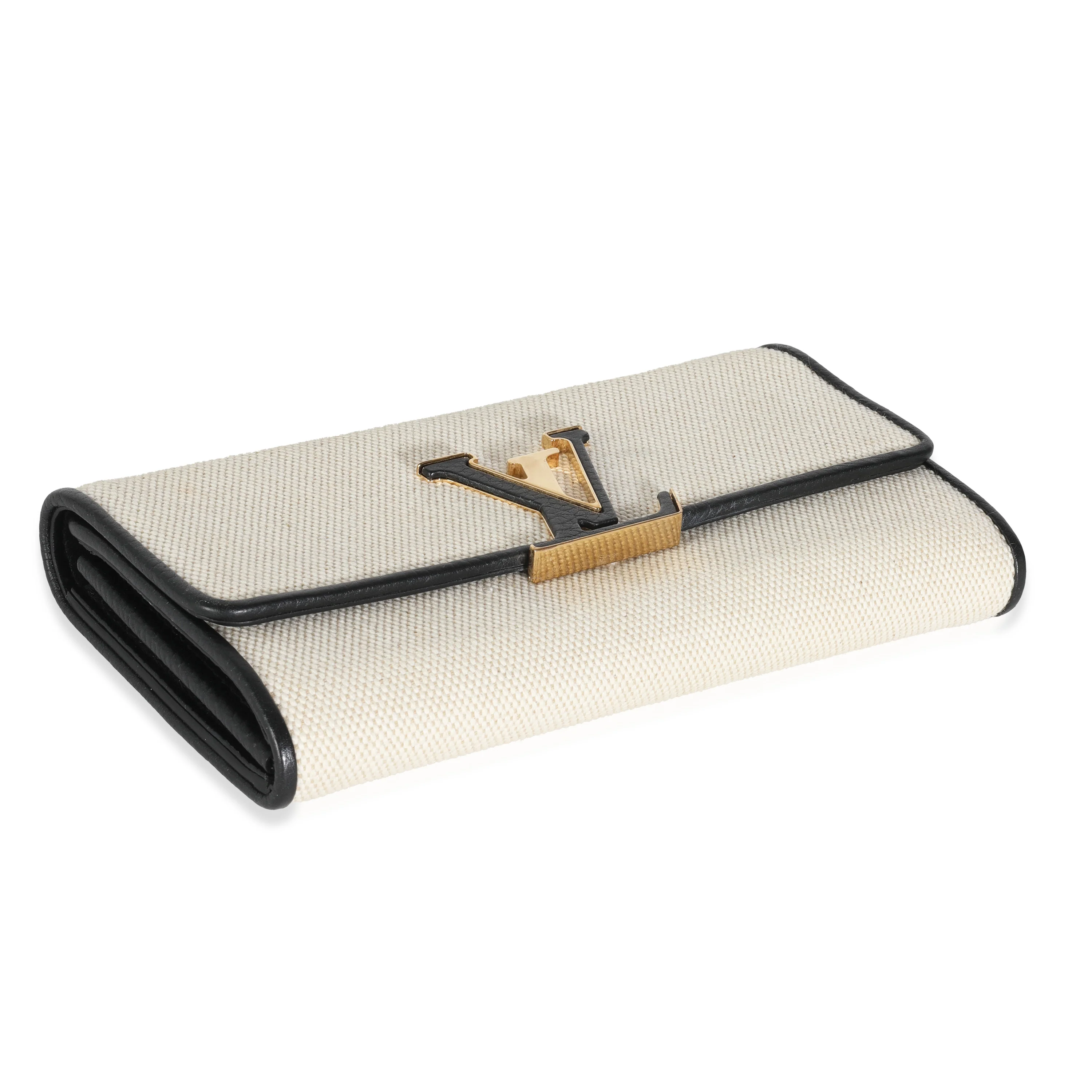 Black Taurillon Beige Canvas Capucines Wallet - Image 6