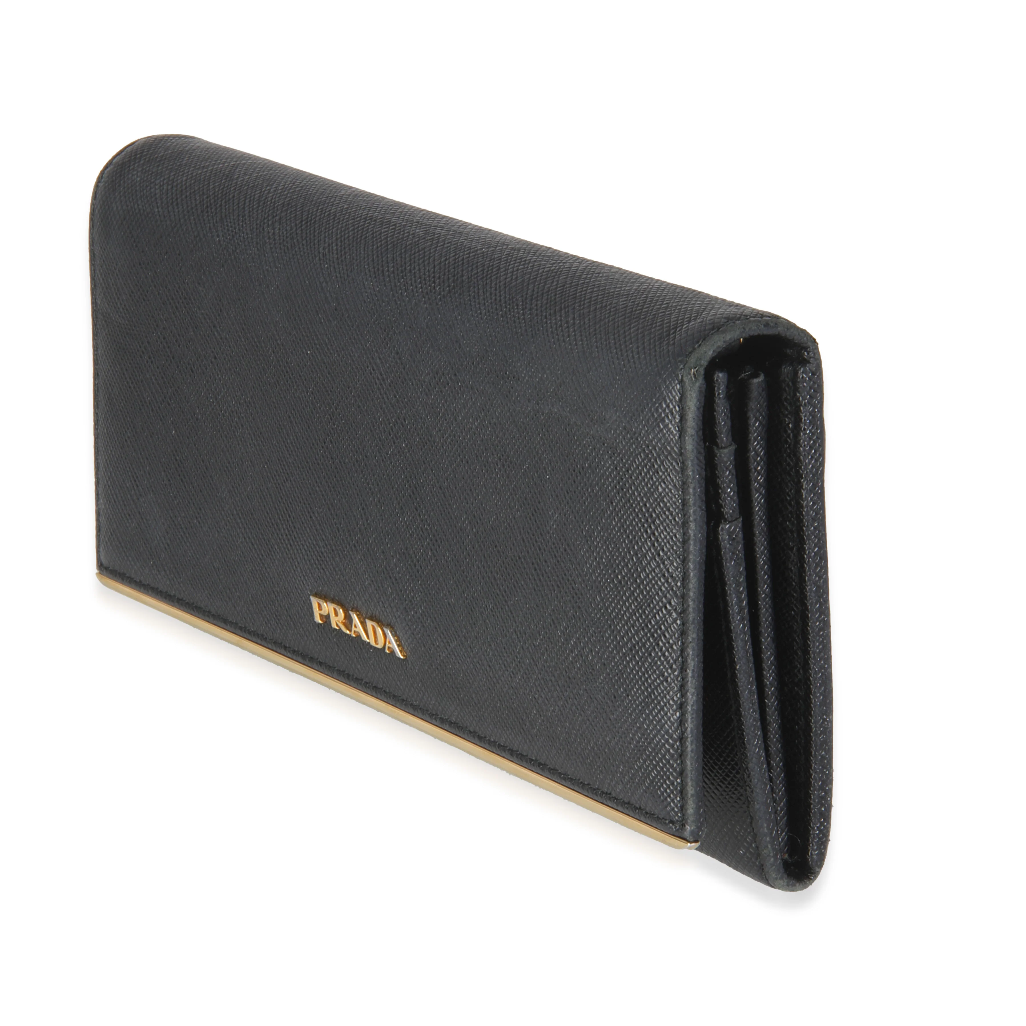Black Saffiano Gold Plate Logo Flap Wallet - Image 2