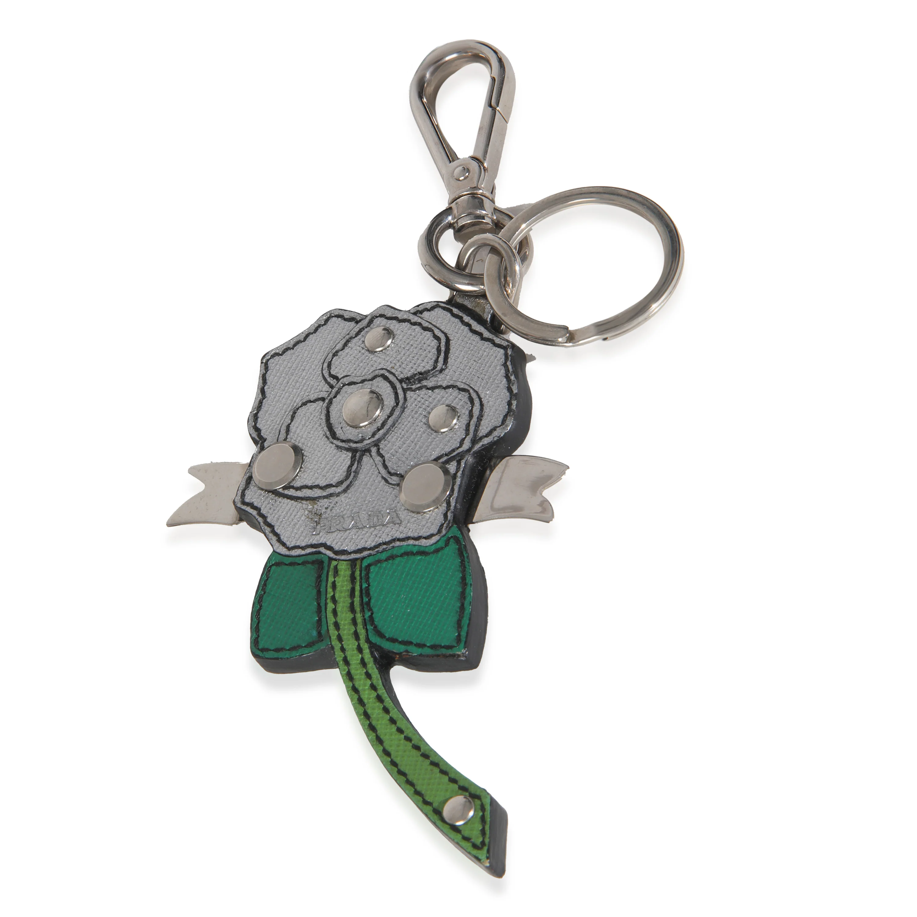 Silver Green Saffiano Flower Key Chain Bag Charm - Image 5