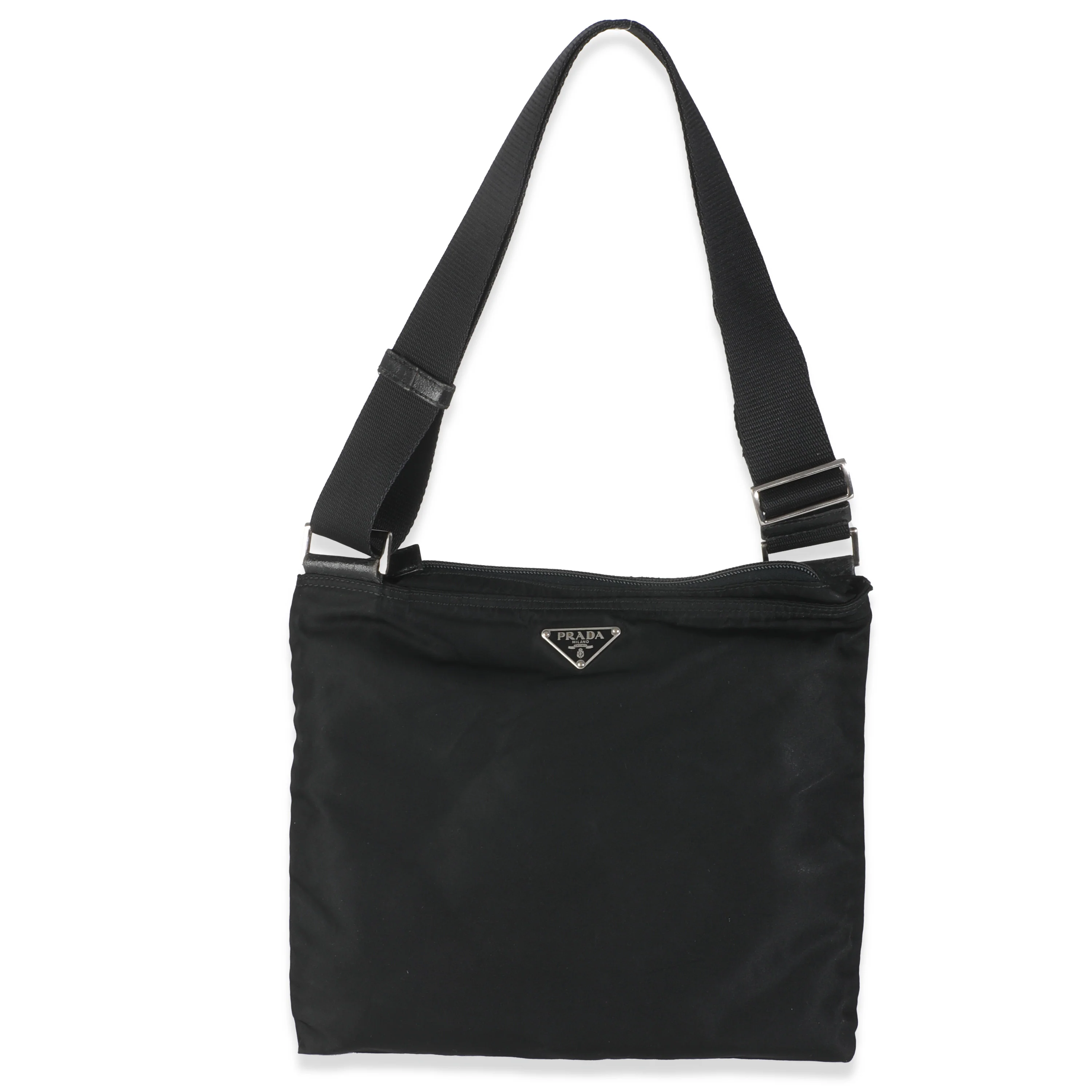 Black Nylon Logo Flat Messenger