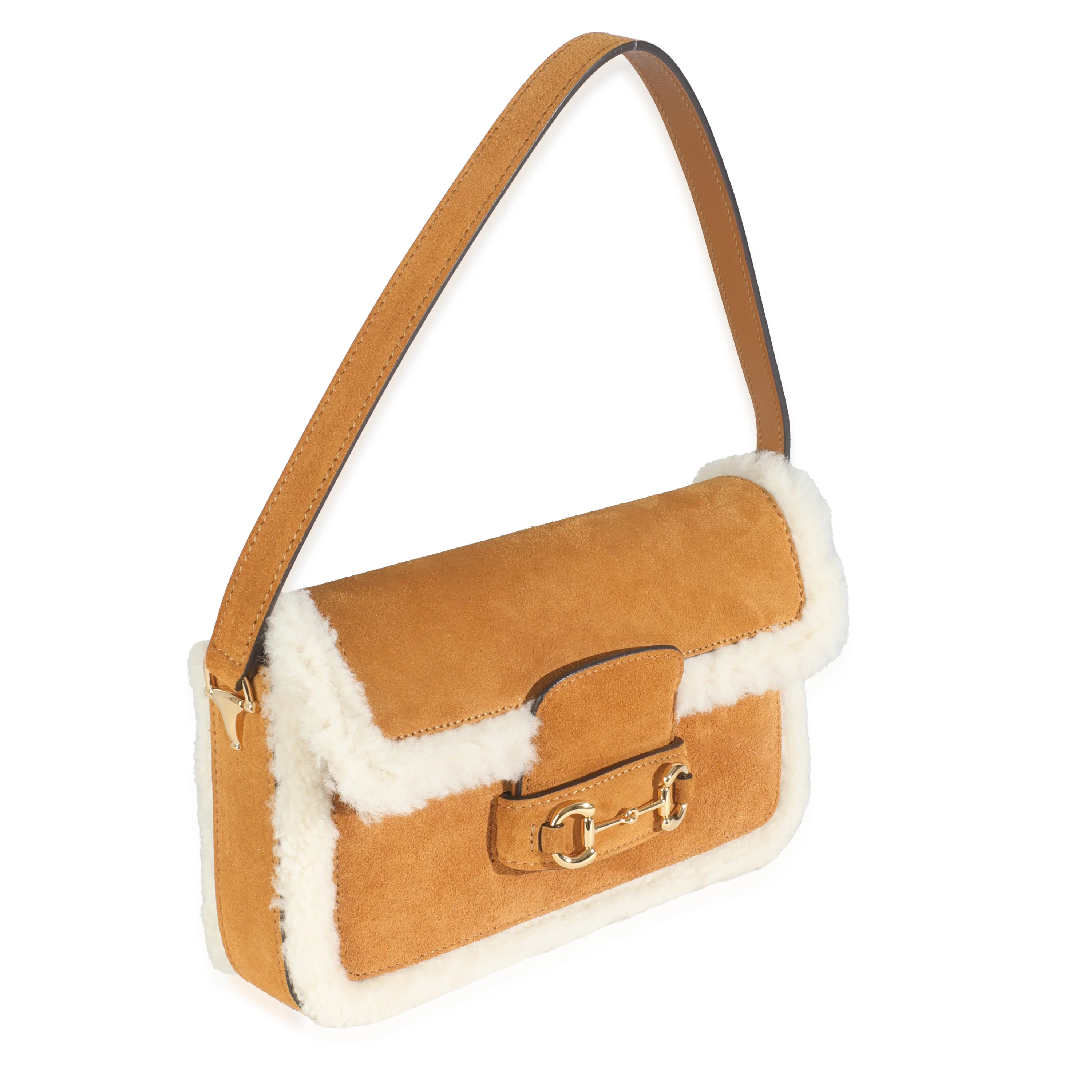 Honey Beige Suede Shearling Horsebit Mini 1955 Shoulder Bag - Image 3