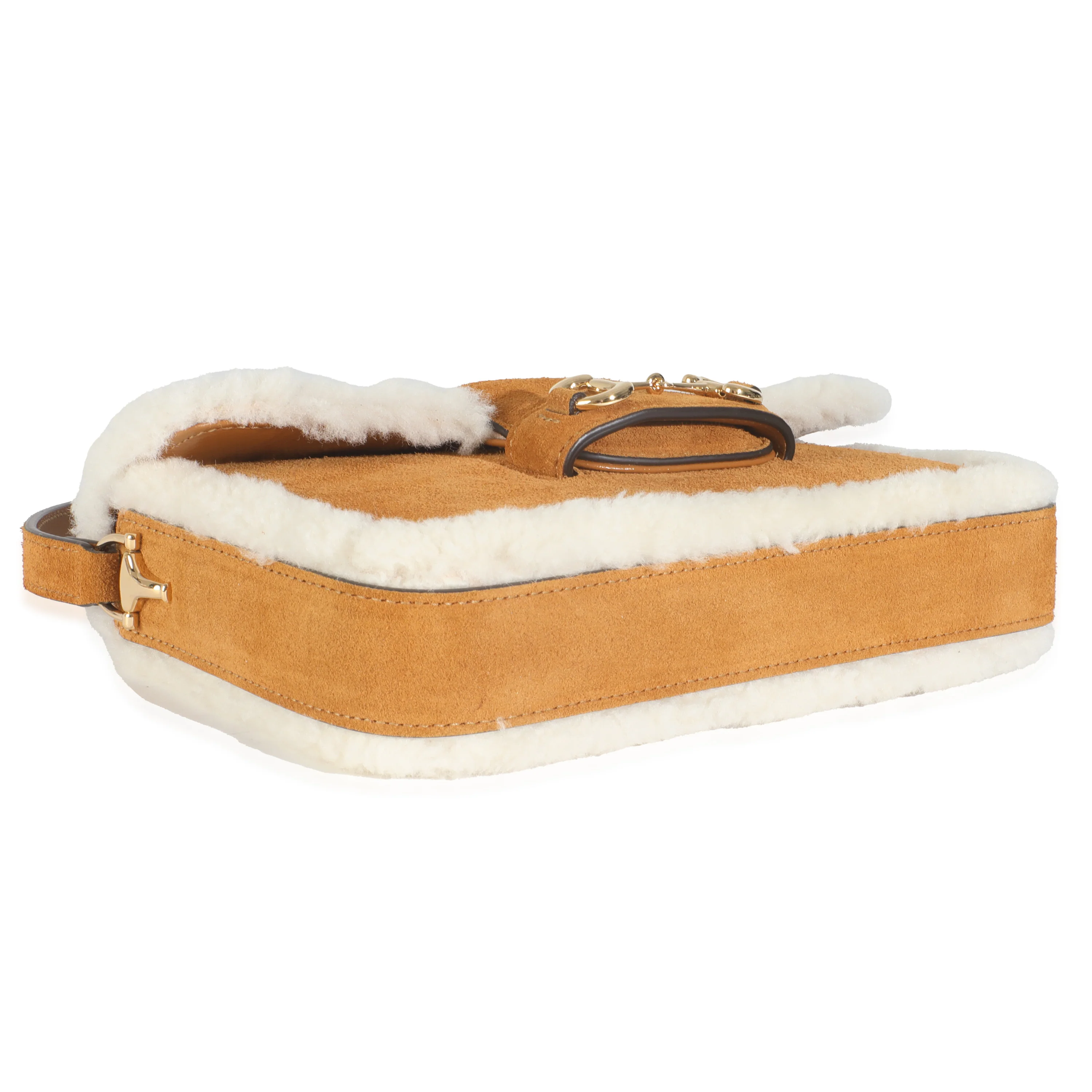 Honey Beige Suede Shearling Horsebit Mini 1955 Shoulder Bag - Image 6