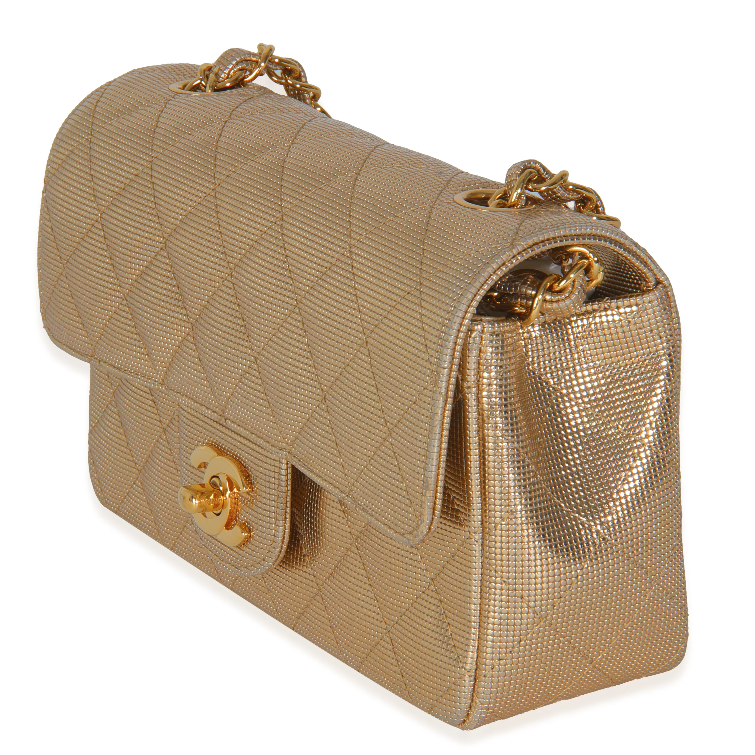 Gold Metallic Lambskin Perforated Mini Rectangular Flap Bag - Image 2