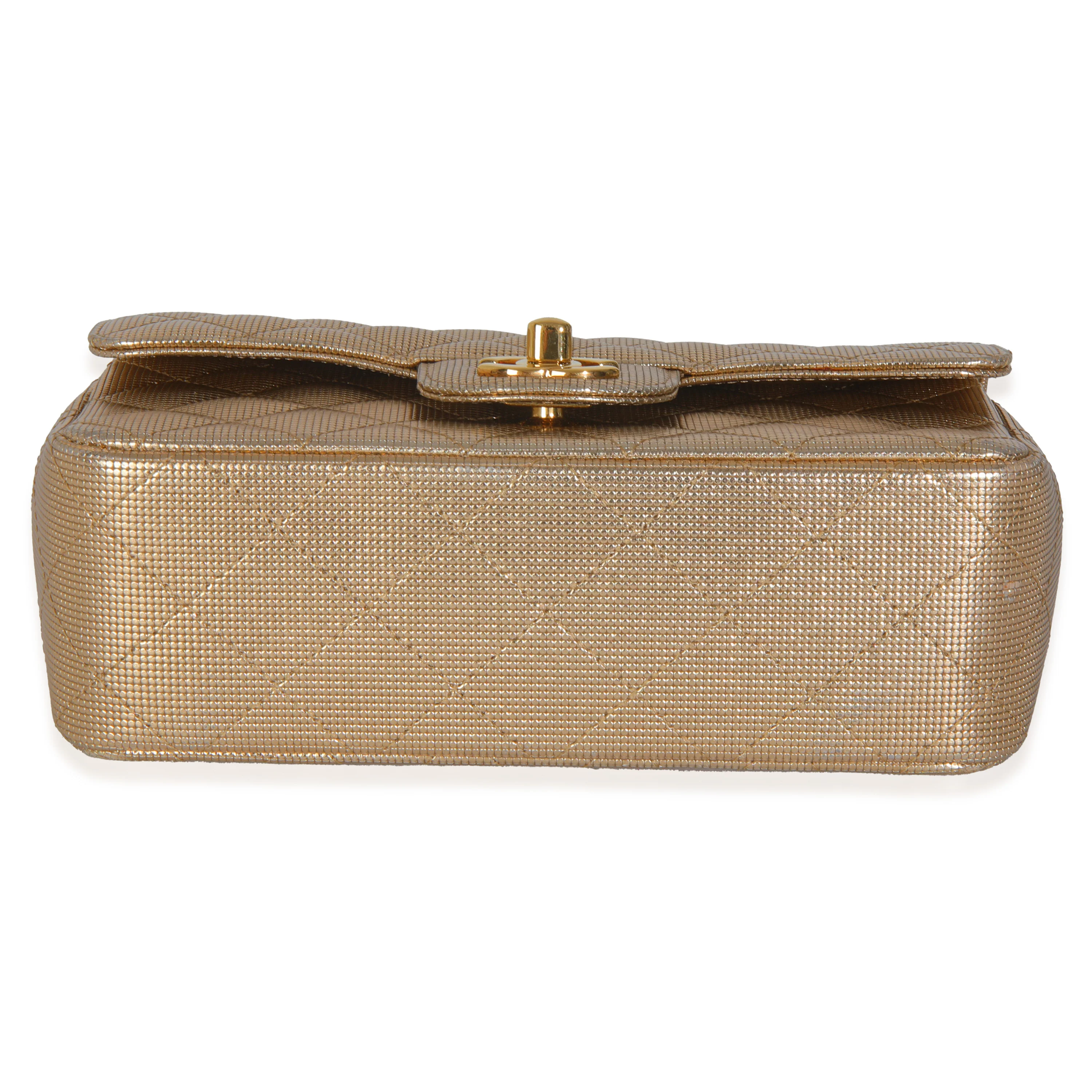 Gold Metallic Lambskin Perforated Mini Rectangular Flap Bag - Image 6