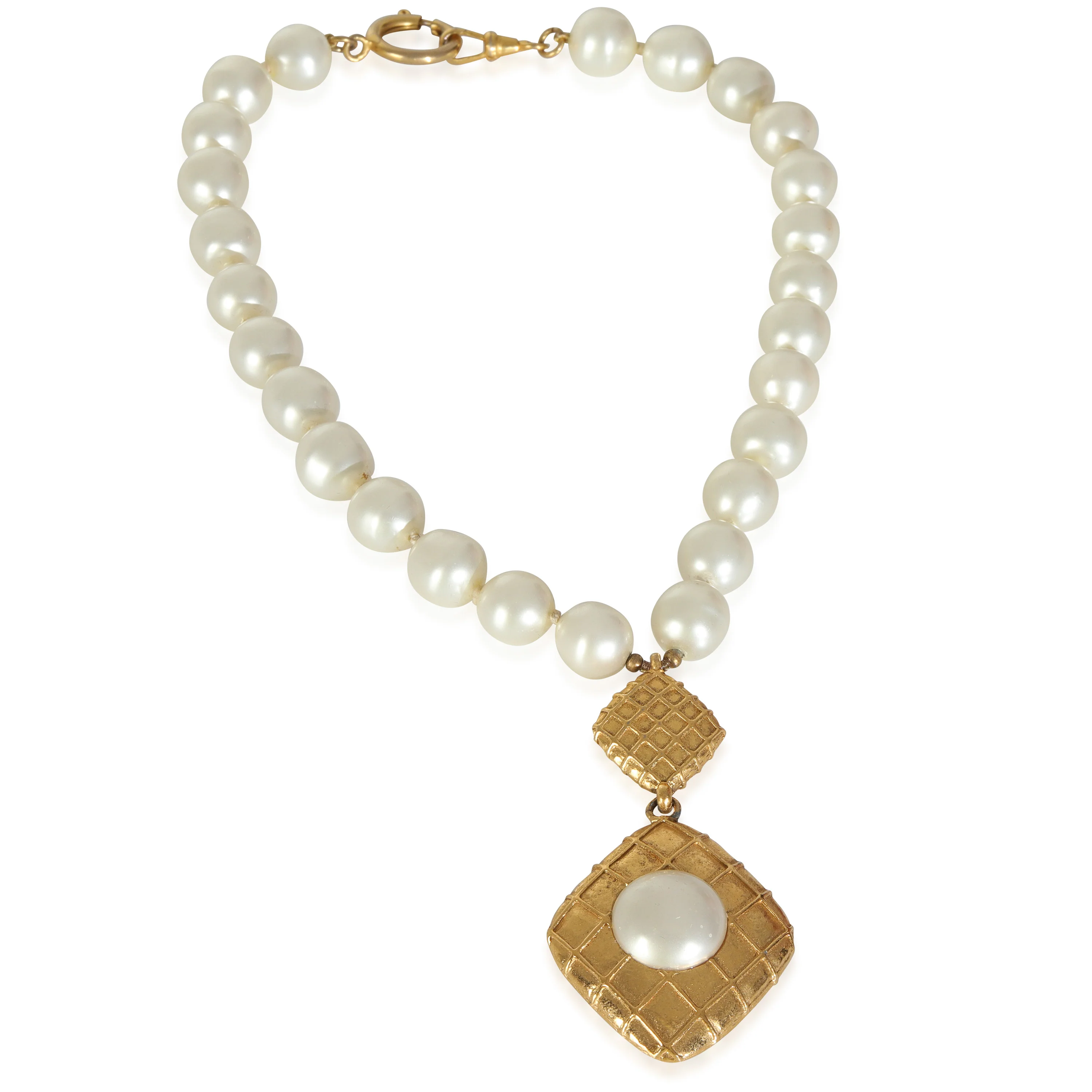 Gold-Plated Vintage Faux Pearl Necklace - Image 3