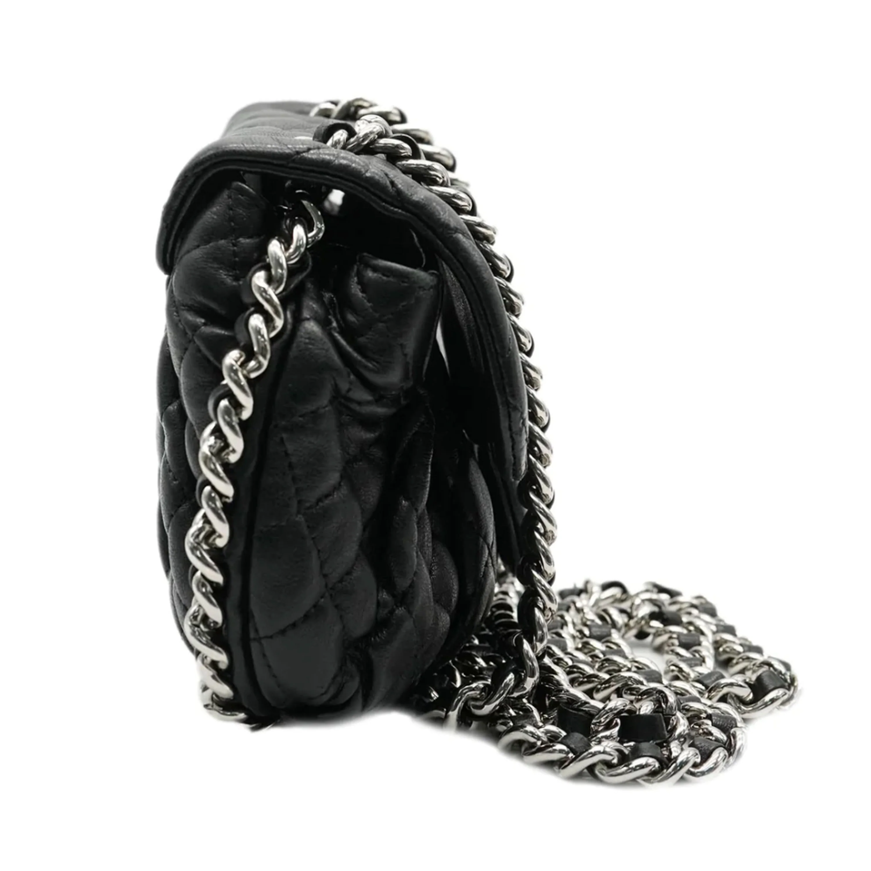 Chanel Black Washed Lambskin Quilted Chain Around Messenger - Image 2