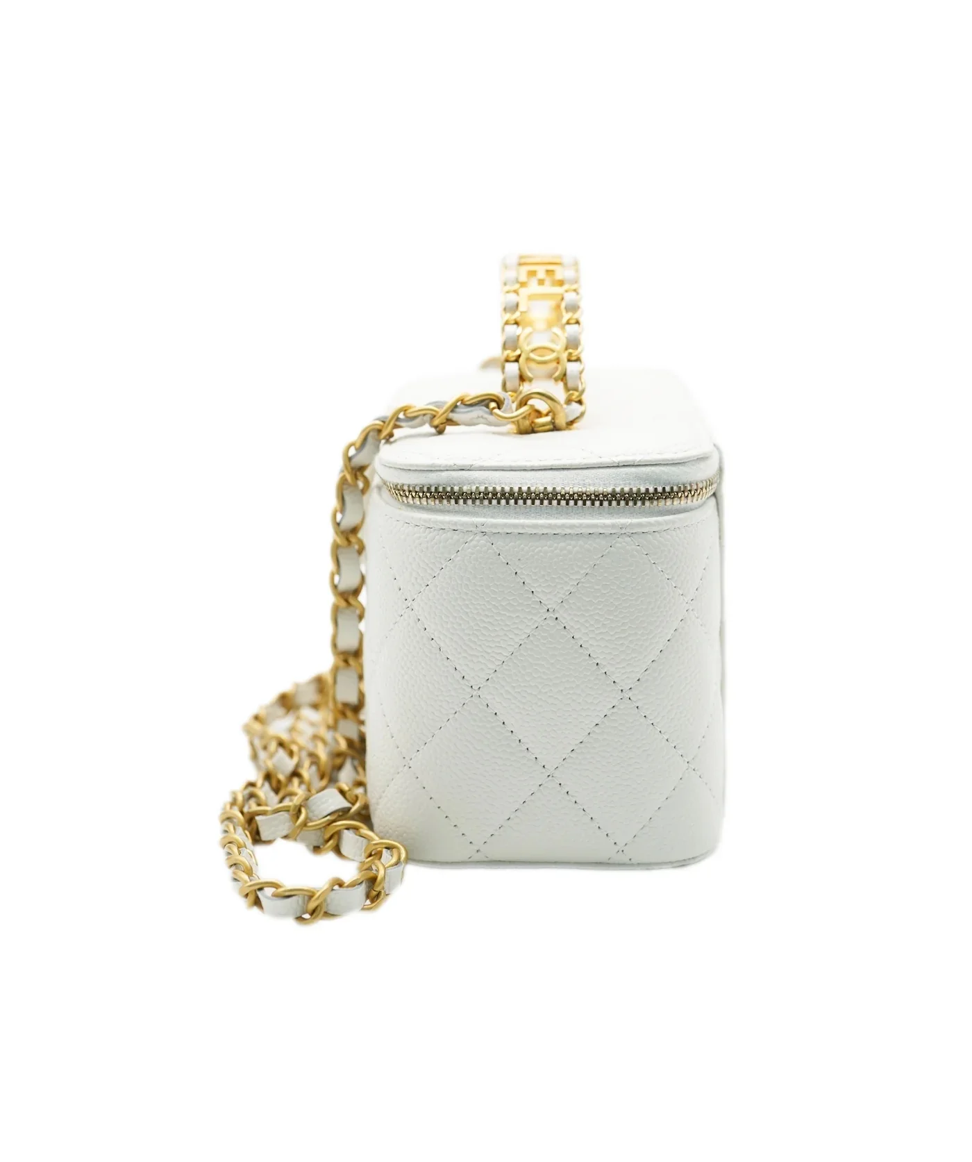 White Shiny Caviar Quilted Pick Me Up Vanity Case - Image 2