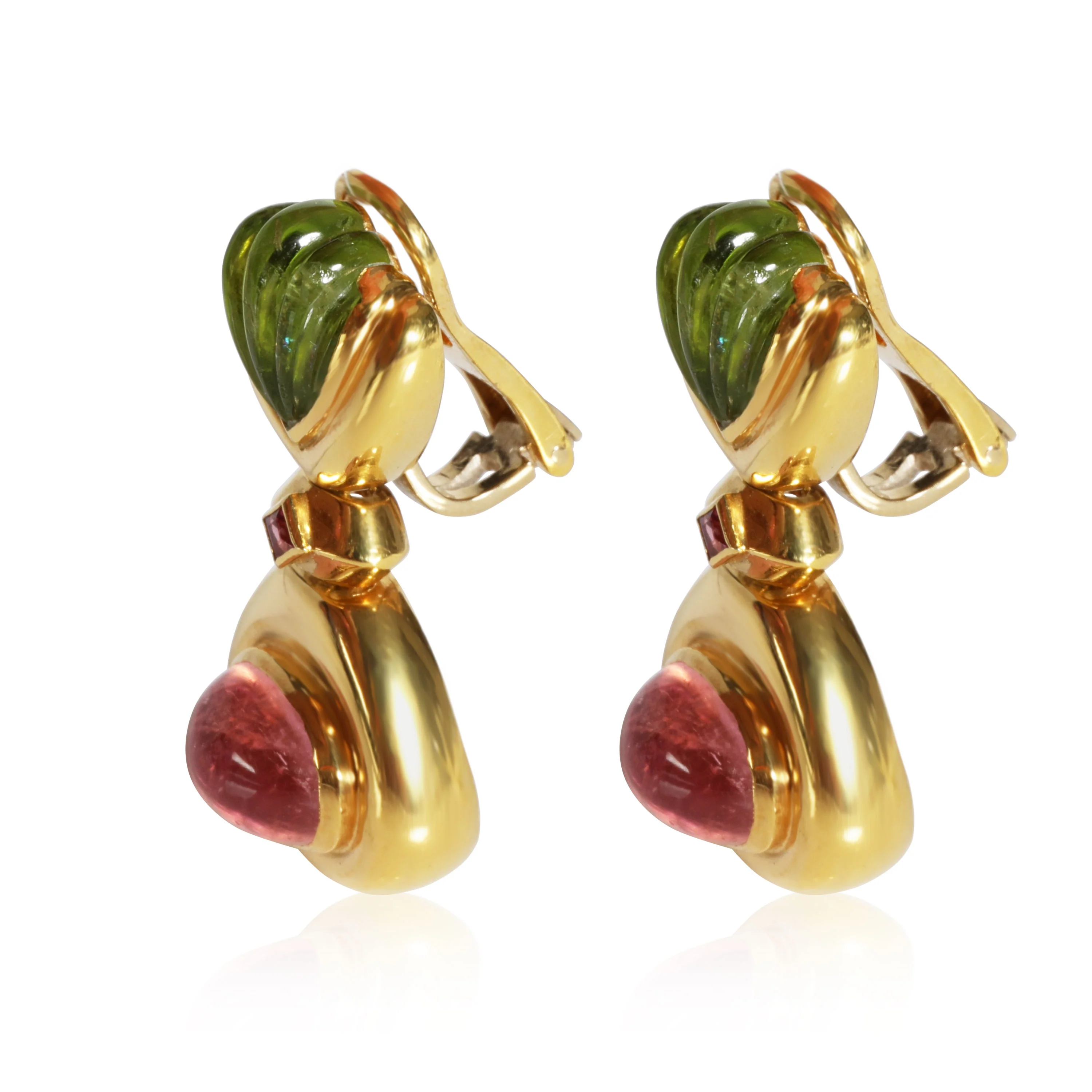 18K Yellow Gold Roberto Legnazzi Pink/Green Tourmaline Clip On Earrings - Image 2