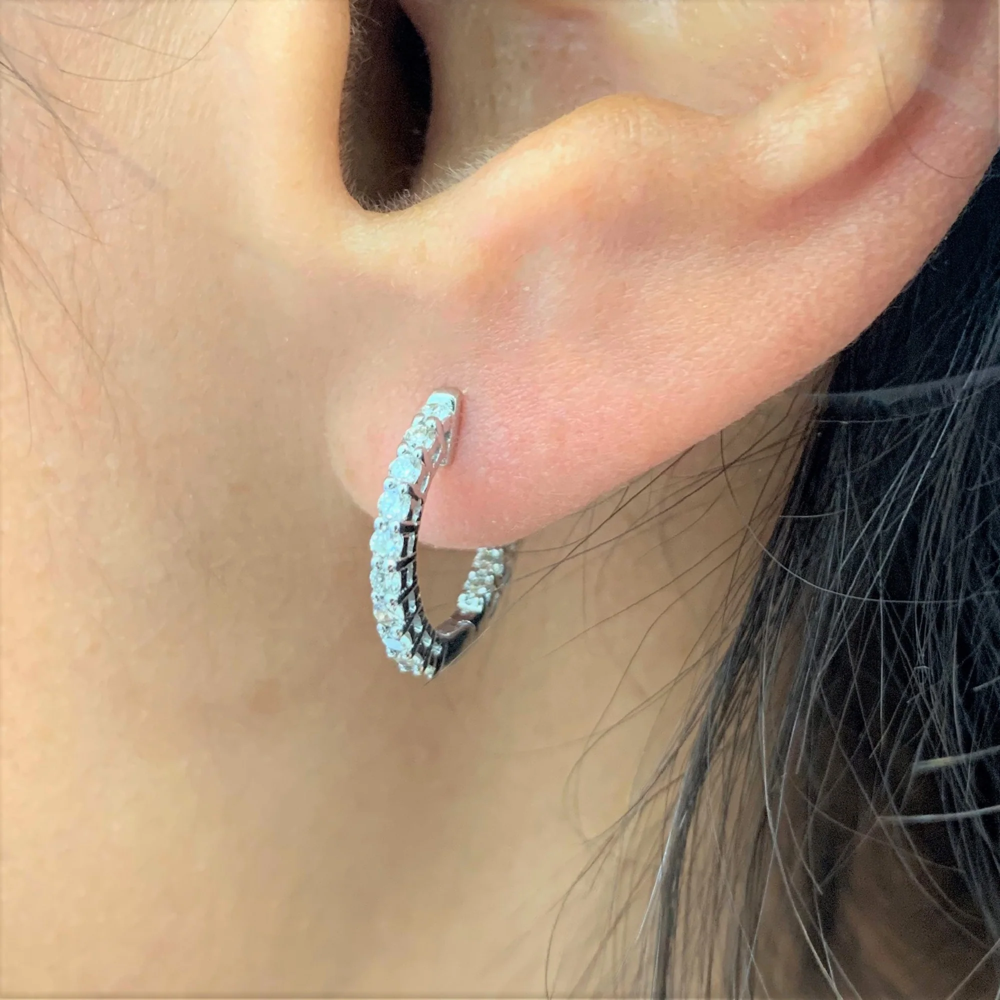 14k Rose Gold & Diamond In & Out Hoop Earrings, 1/2 CTW - Image 3