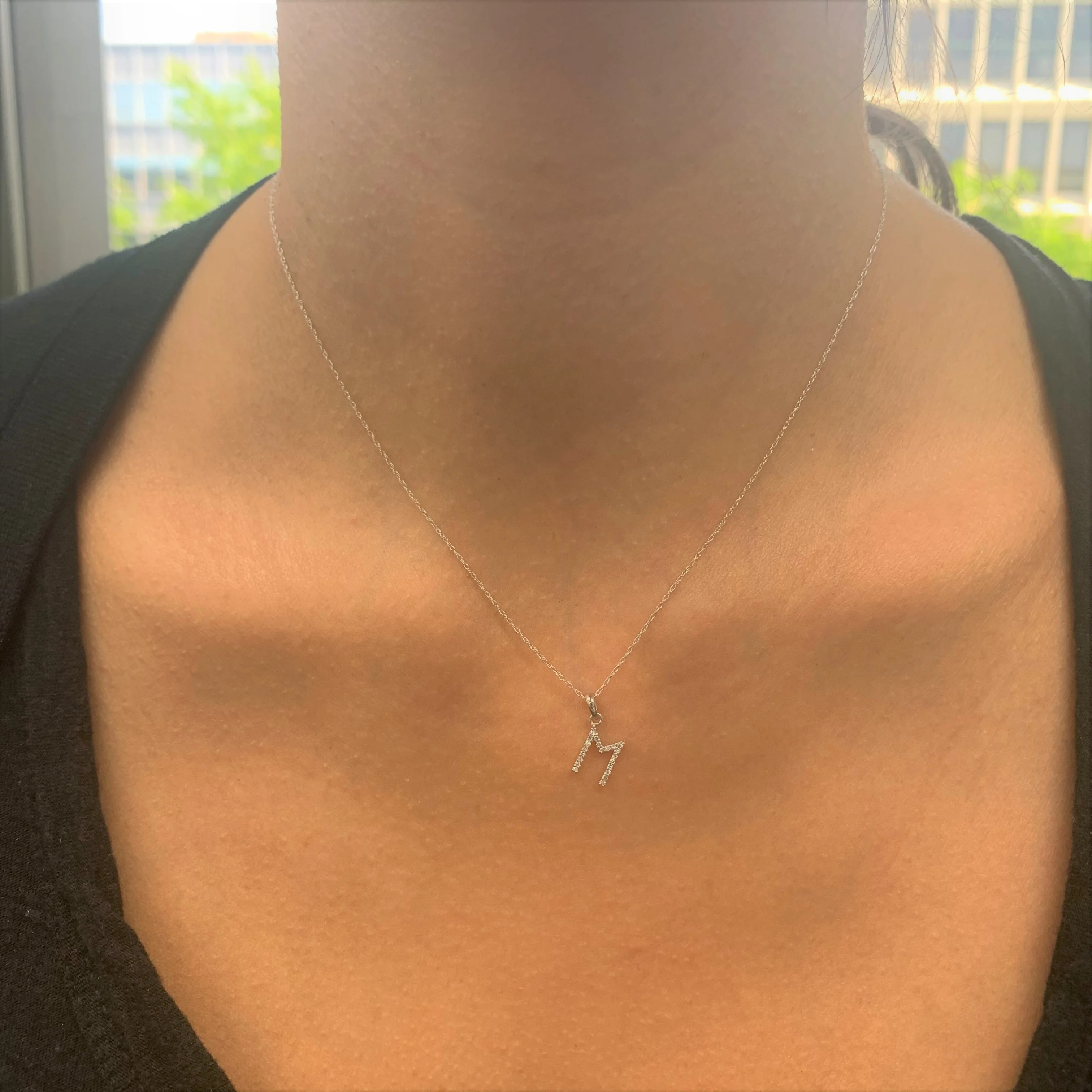 14k White Gold & Diamond Initial Necklace- P - Image 3