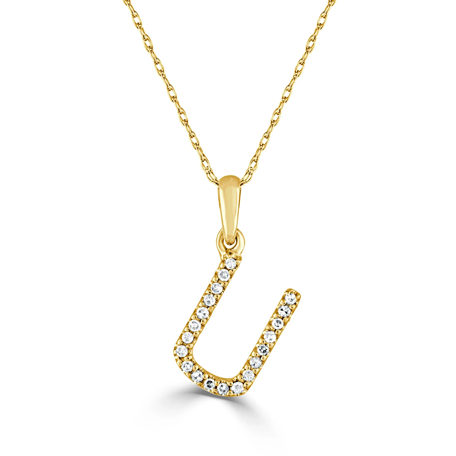 14k White Gold & Diamond Initial Necklace- U - Image 3