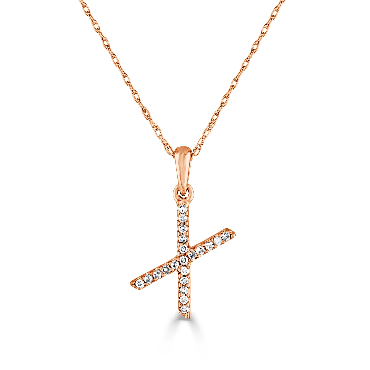 14k White Gold & Diamond Initial Necklace- X - Image 2