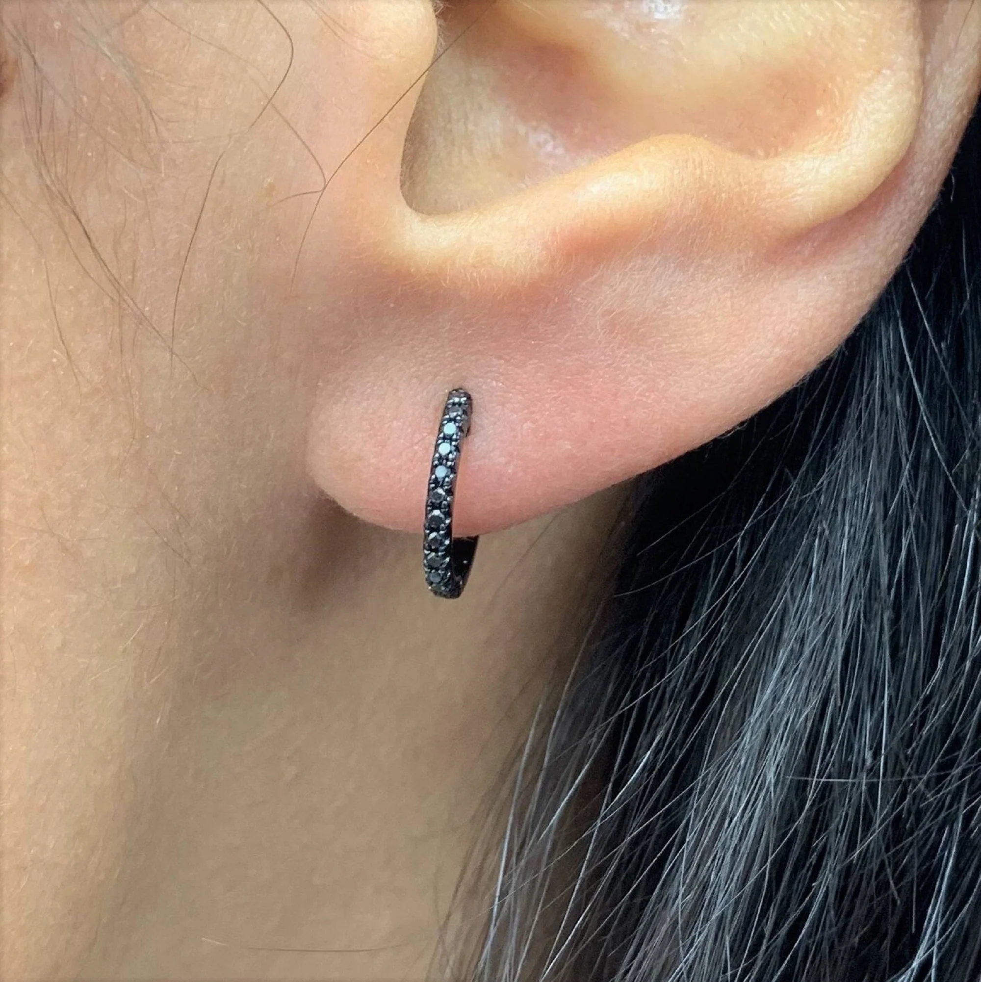 14k Black Gold & Diamond Huggie Earrings - Image 2