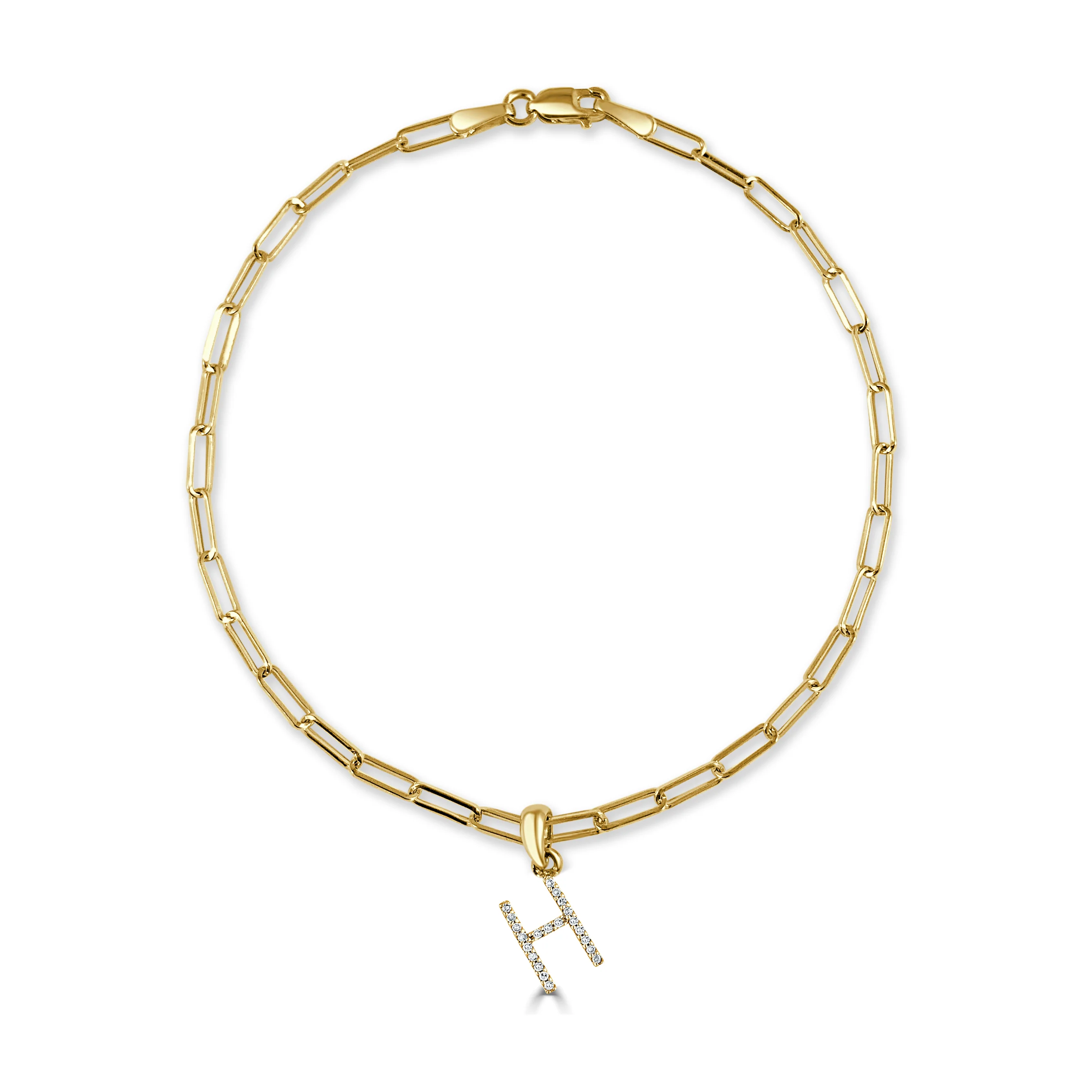 14k Gold & Diamond Initial H Link Bracelet