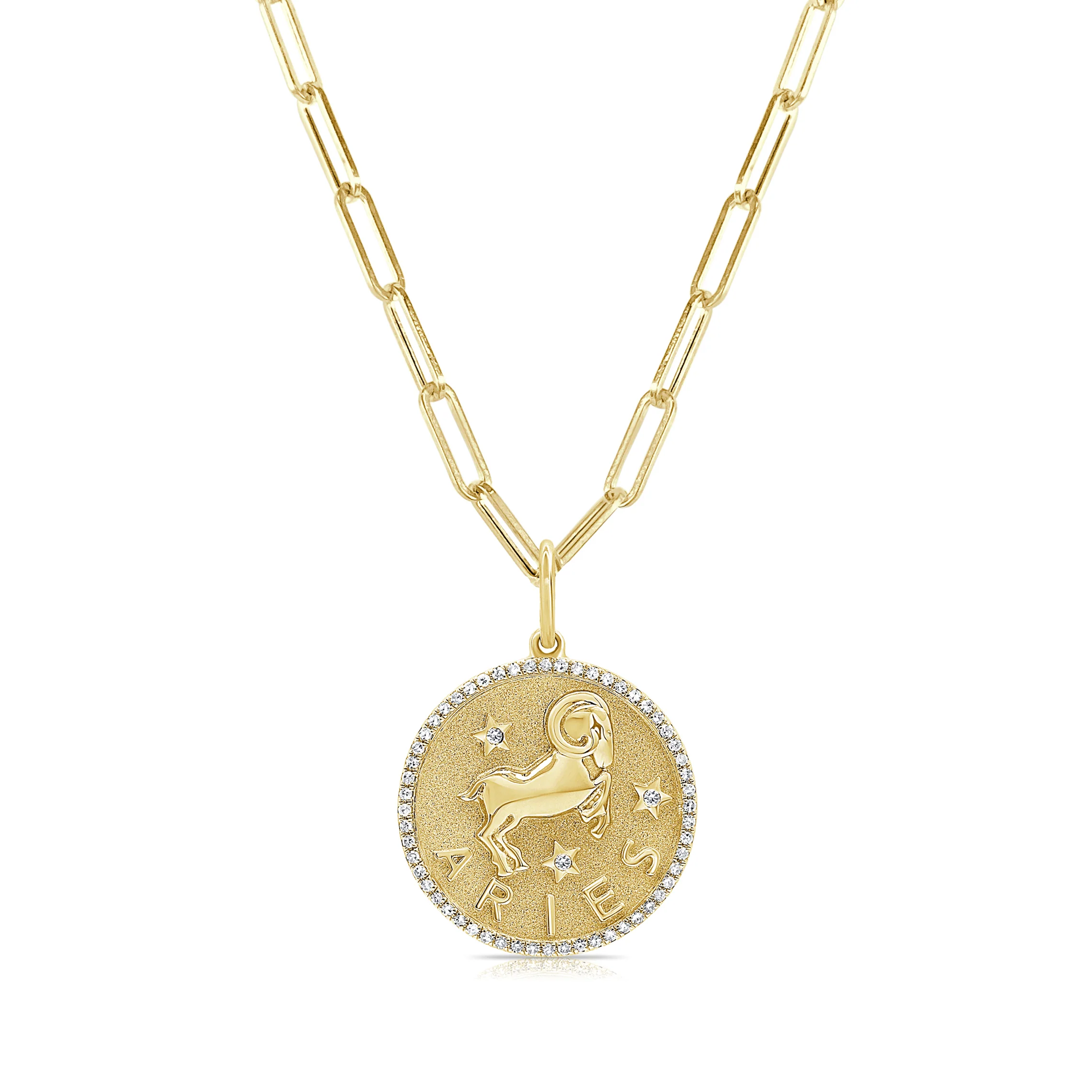 Aries Zodiac Diamond Necklace in 14KT Yellow Gold