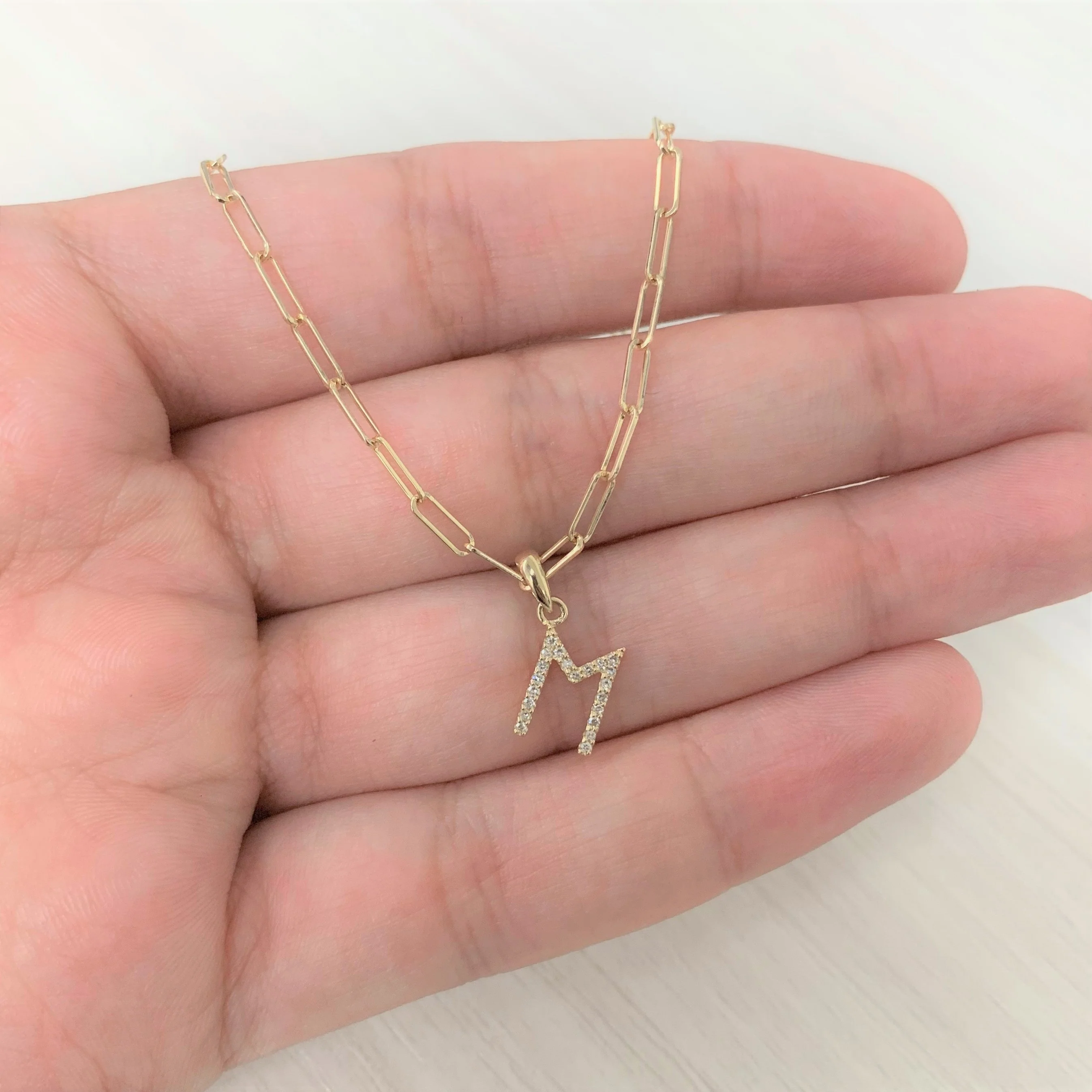 Diamond Paperclip Initial R Necklace in 14K Yellow Gold - Image 2