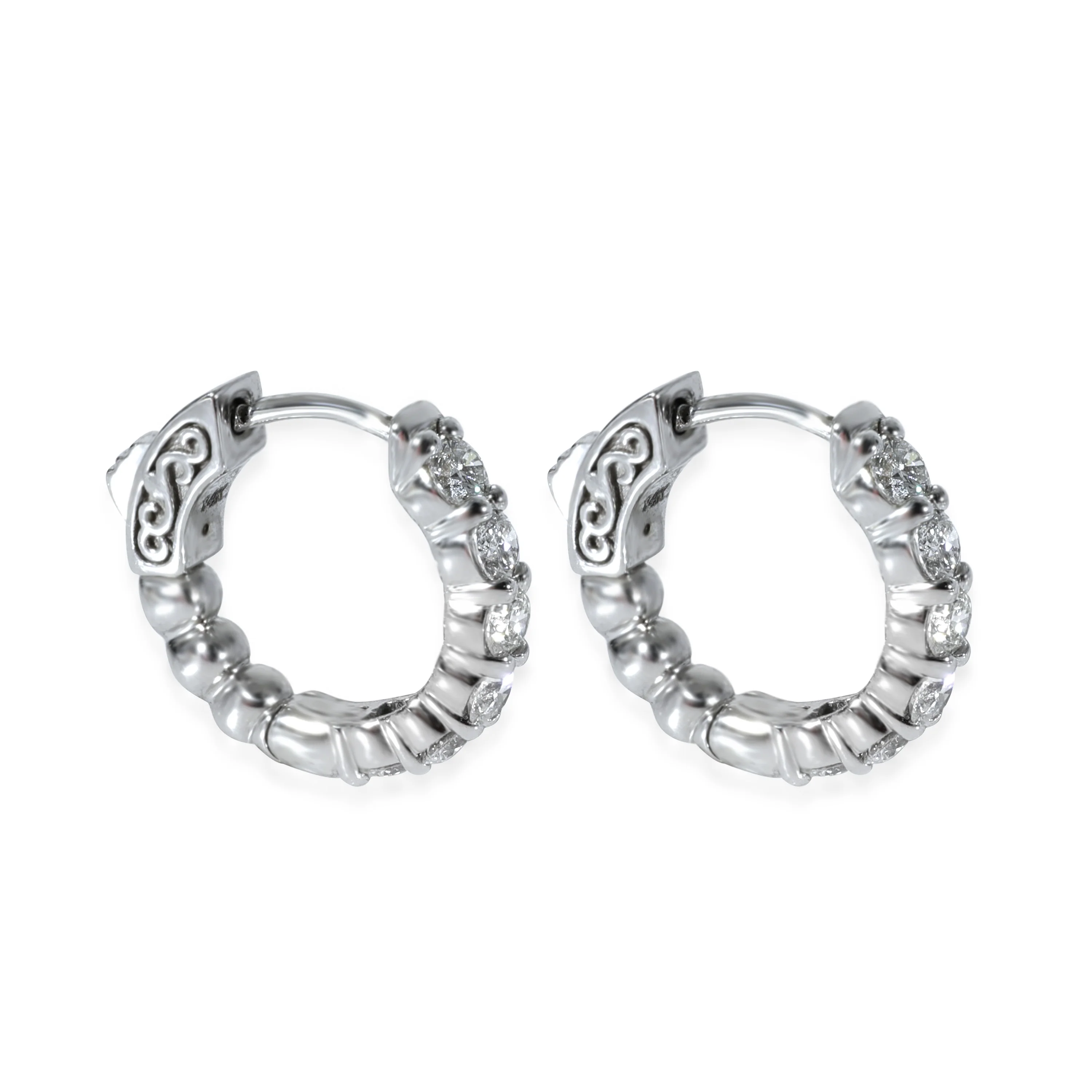 Mini Diamond Hoop Earring in 14K White Gold 1 CTW - Image 2
