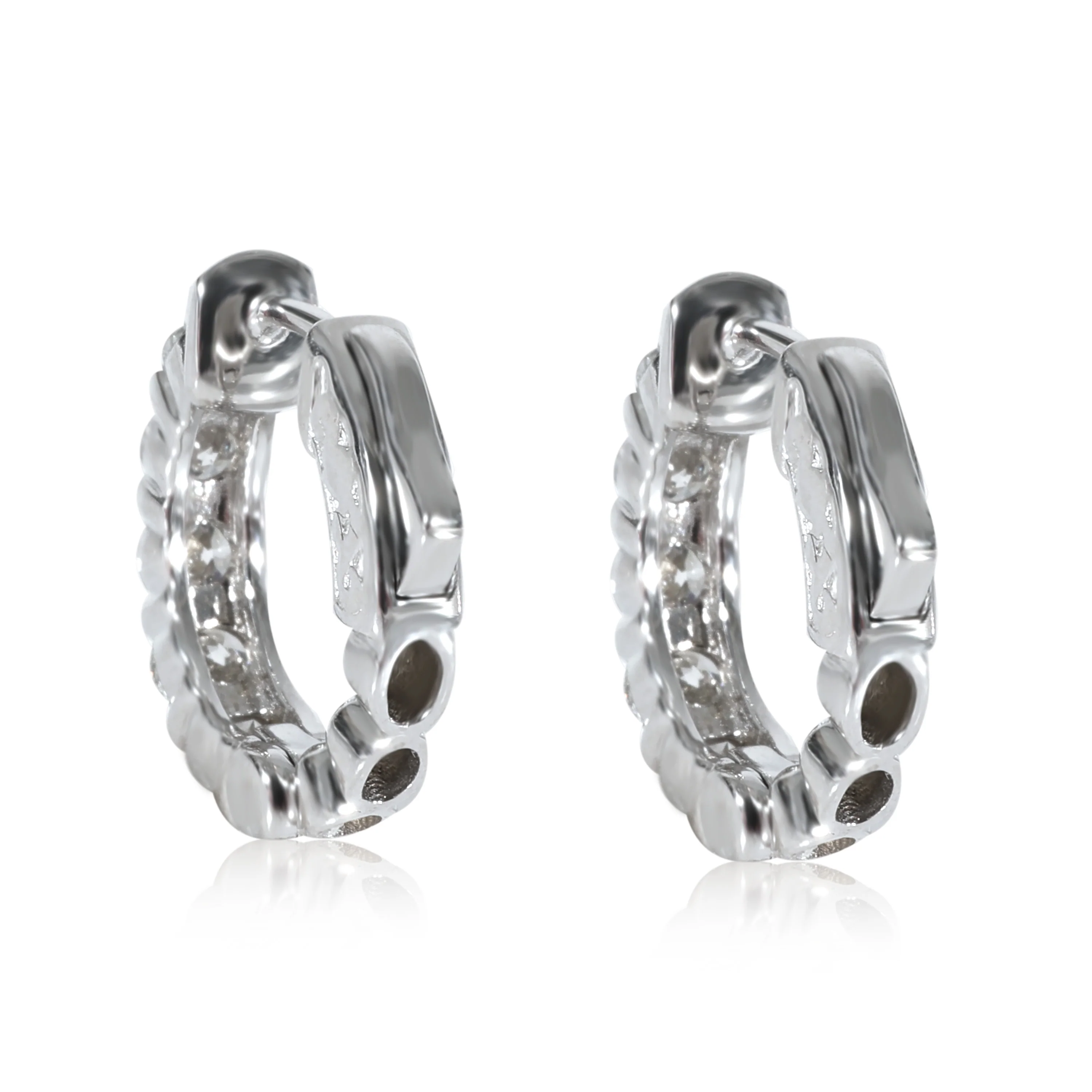 Diamond Mini Hoop Earrings in 14K White Gold 1.50 CTW - Image 3