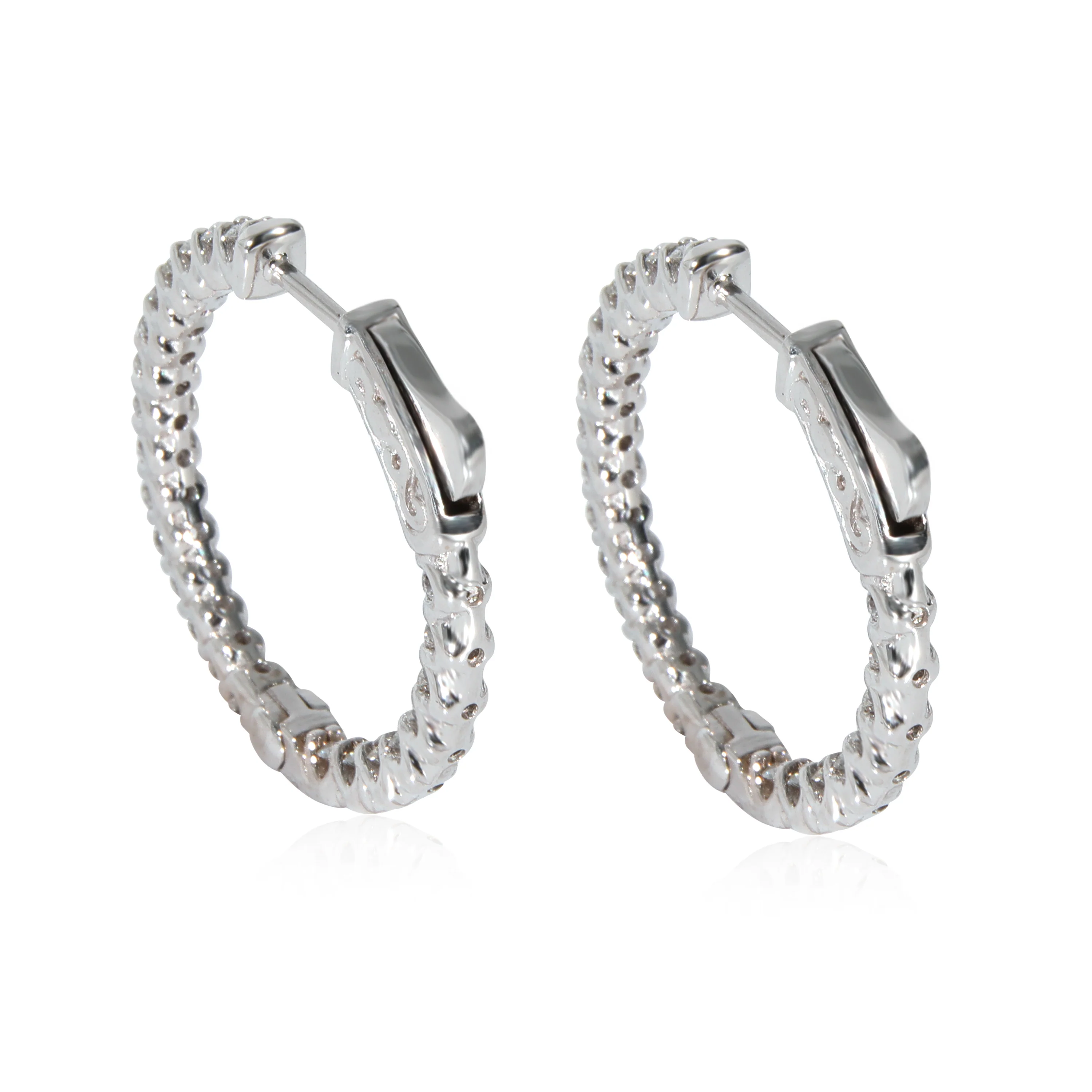 Diamond In and Out Hoop Earrings in 14K White Gold (1.20 CTW G-H/SI) - Image 3