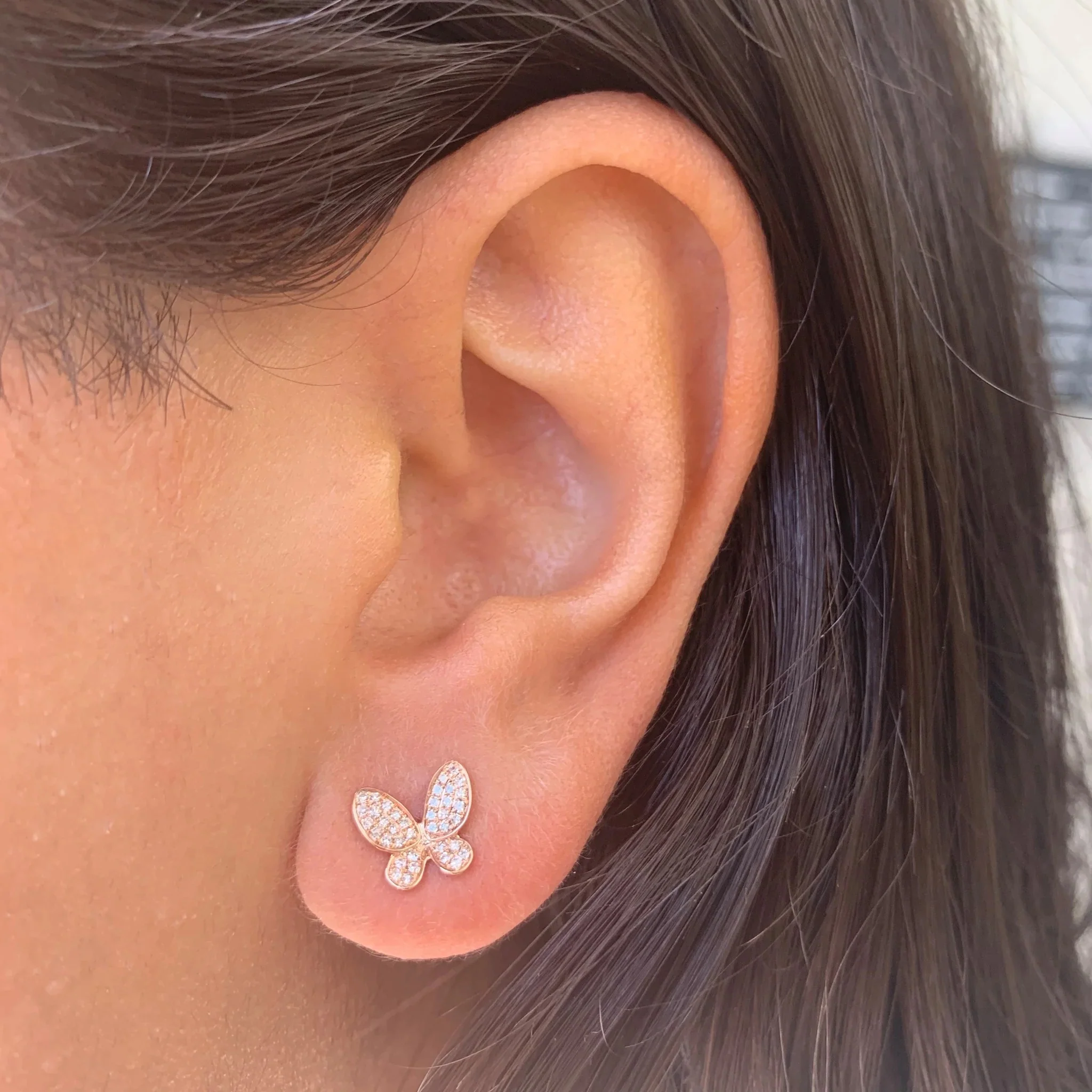 Diamond Butterfly Stud Earrings in 14K Rose Gold (0.20 CTW) - Image 2